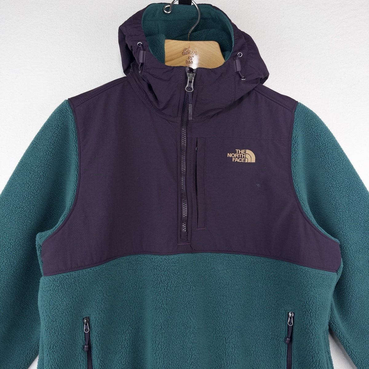 The North Face Women's Medium Denali Fleece Hoodie Pullover 1/4 Zip Green Purple