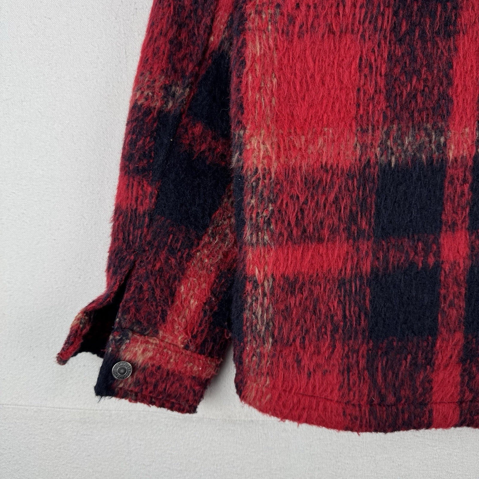 Levi’s Trucker Jacket Buffalo Plaid Zipper Button Wool Blend Red Women’s XS