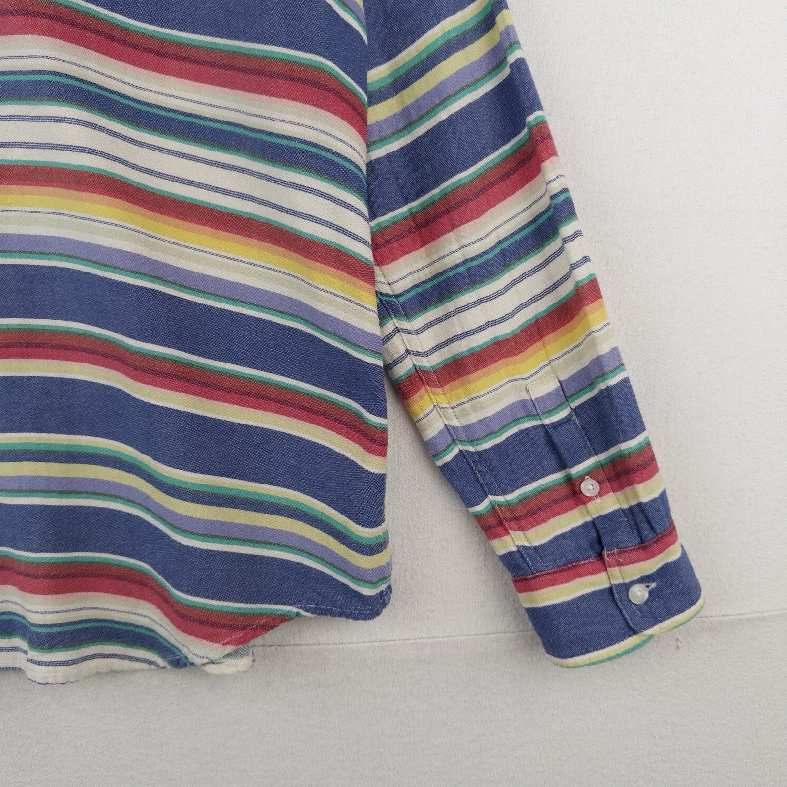 90’s Vtg CHAPS Ralph Lauren Blanket Stripe Print Button Up Shirt Men’s Large