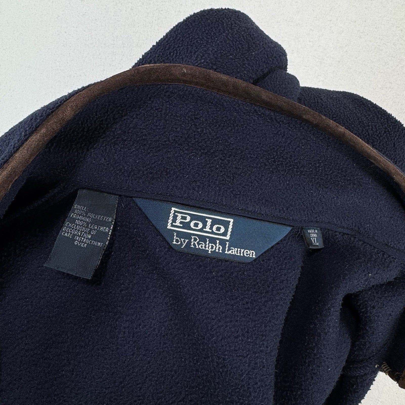 90s Vtg Polo Ralph Lauren XL Deep Pile Fleece Jackt Suede Trim Bomber Harrington