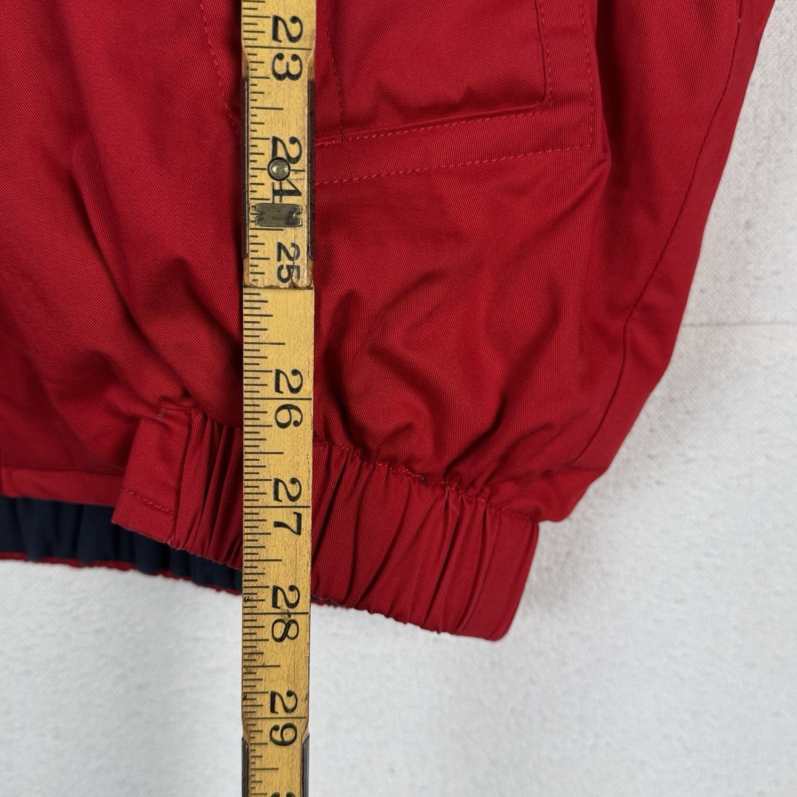 90s Nautica Mens XL Down Puffer Bomber Jacket Leather Patches Red Sweater Collar