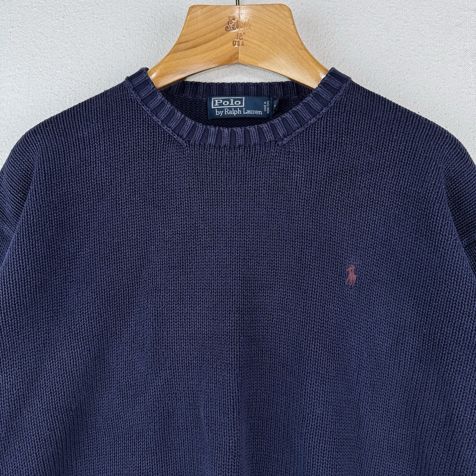 90's Vintage Polo Ralph Lauren Sweater Men's XL Navy Blue Knit Crewneck Red Pony