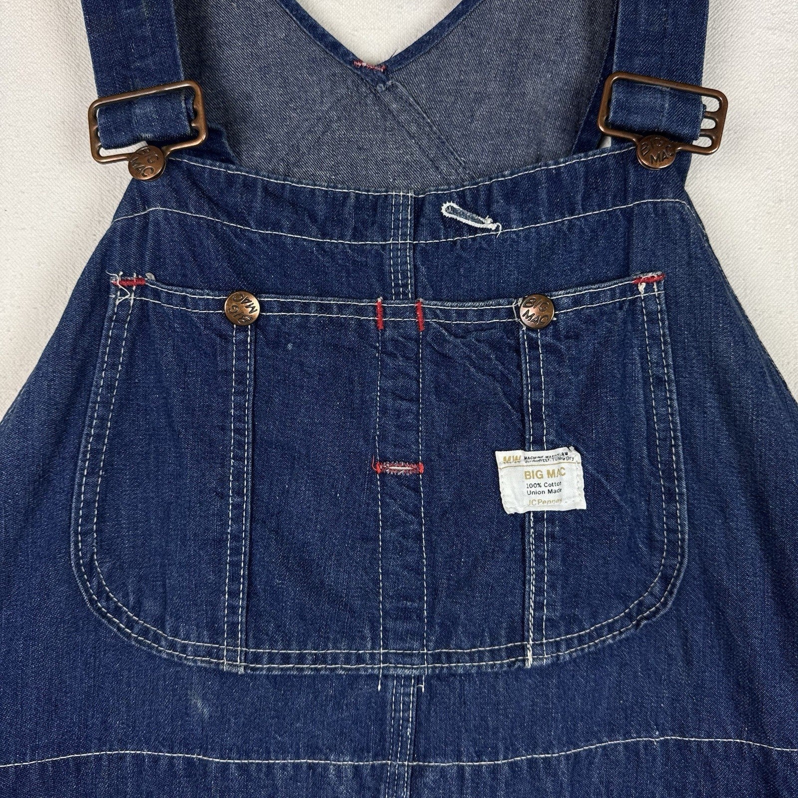 Vintage 60s Big Mac 42x28* Distressed Square Bak Wide Leg Denim Overalls USA