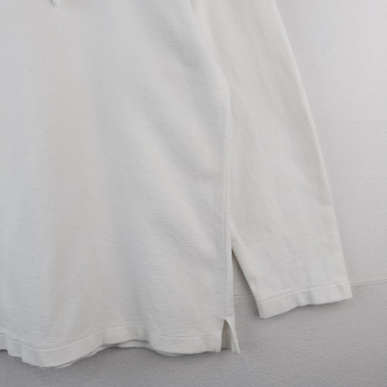 70s Vtg White Lace Up Tunic Shirt Men’s L Long Sleeve Polo Collar Boho Peasant