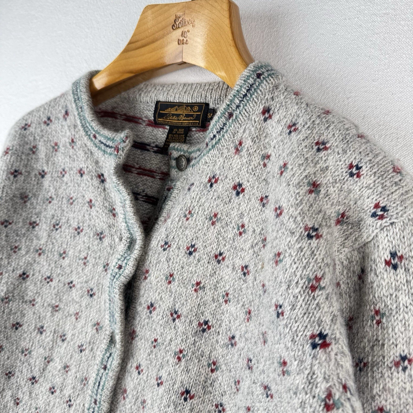 90’s Vtg Eddie Bauer Womens Small Wool Birds Eye Knit Cardigan Sweater *Read
