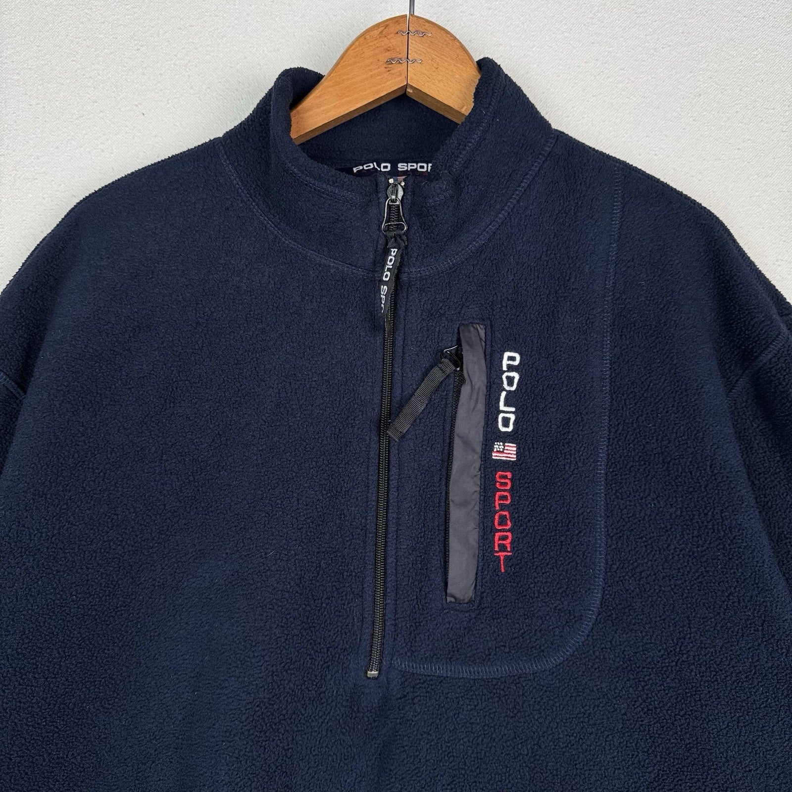 Vintage 90s Polo Sport Ralph Lauren 1/4 Zip Jacket Mens XL Blue Fleece Spellout