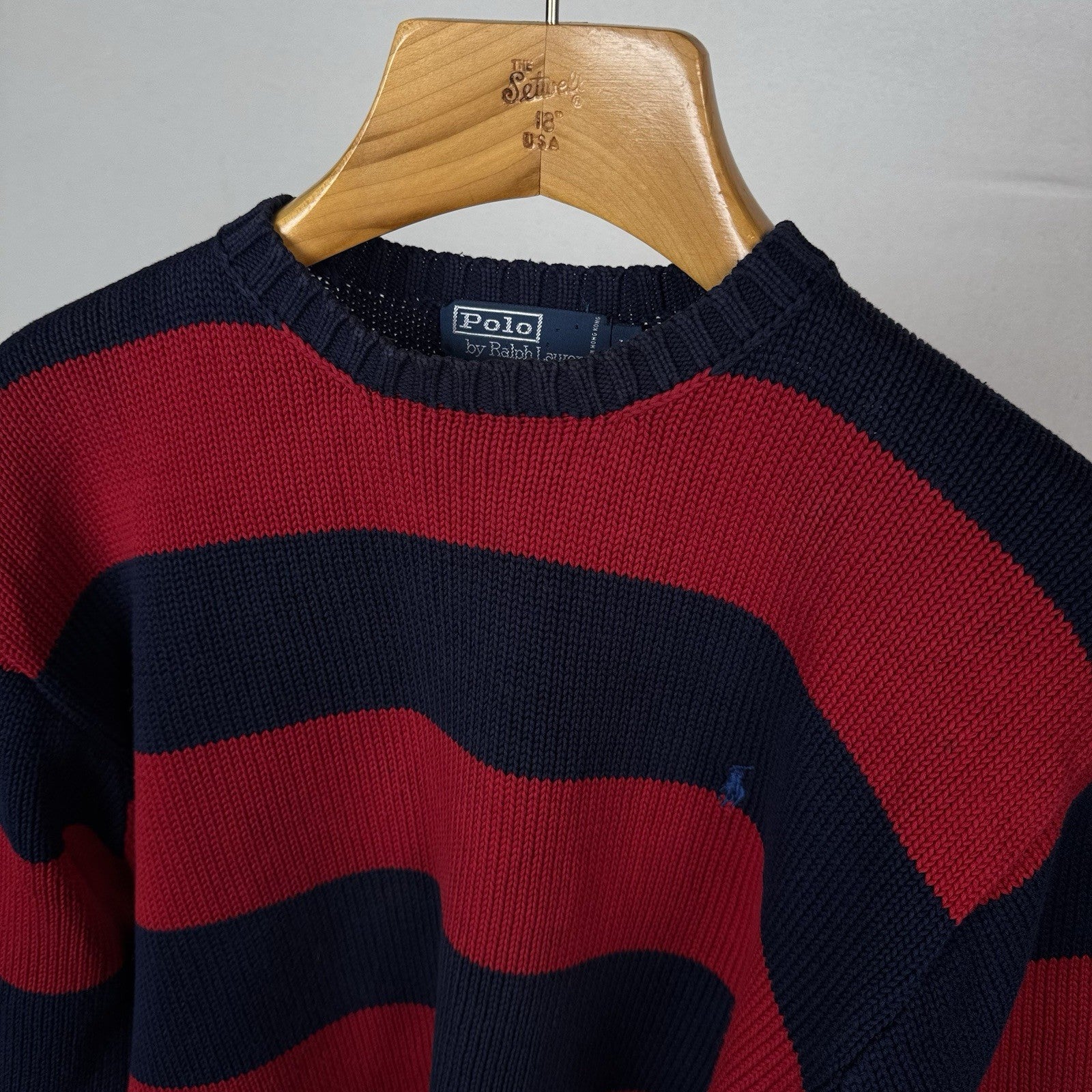90’s Vtg Polo Ralph Lauren Knit Sweater Men’s M Red Navy Blue Color Block *Read