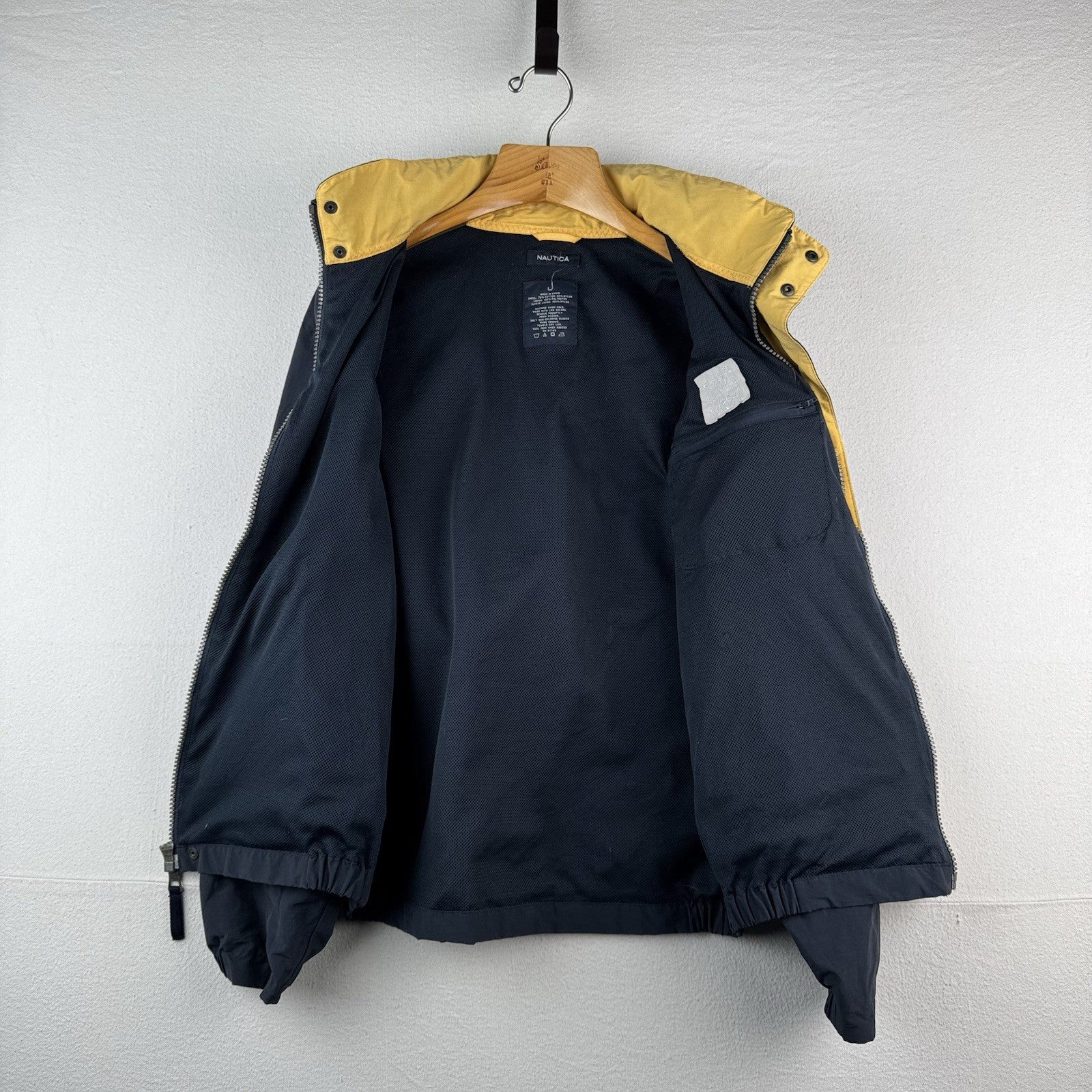 90’s Vtg Nautica NS-83 Windbreaker Hideaway Hood Jacket Mens L Merrill Lynch