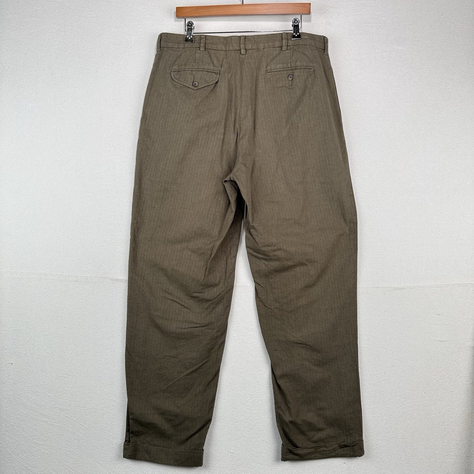 Vtg Polo Ralph Lauren Fits 36x32 Tan Herringbone Pleated Cuffed Dress Pants