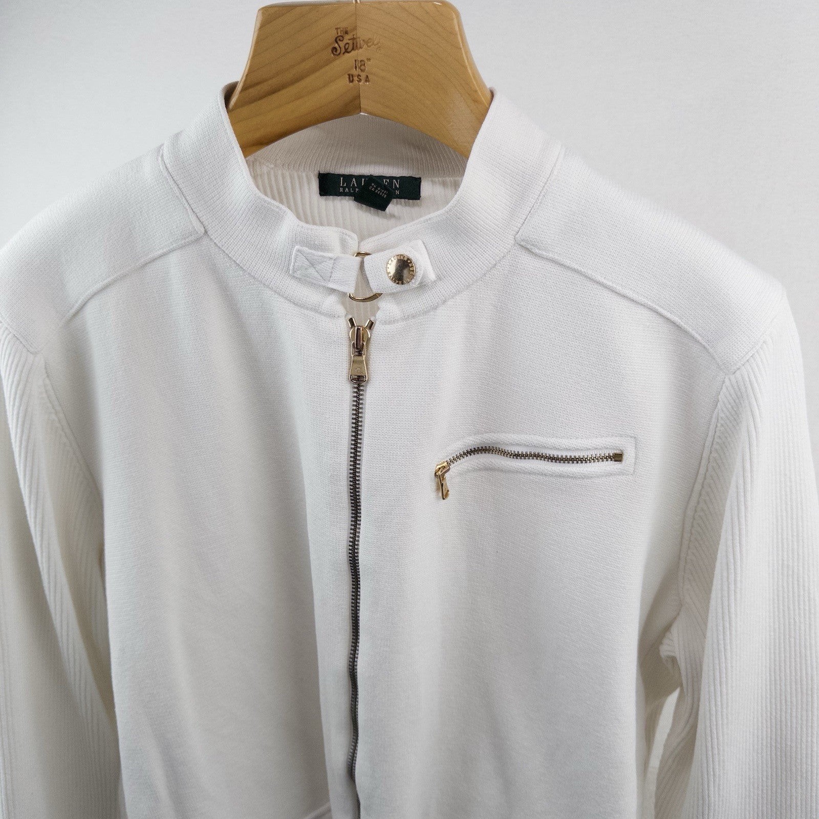Lauren Ralph Lauren Zip Up Jacket Women’s 3X Ivory Ribbed Gold Hardware