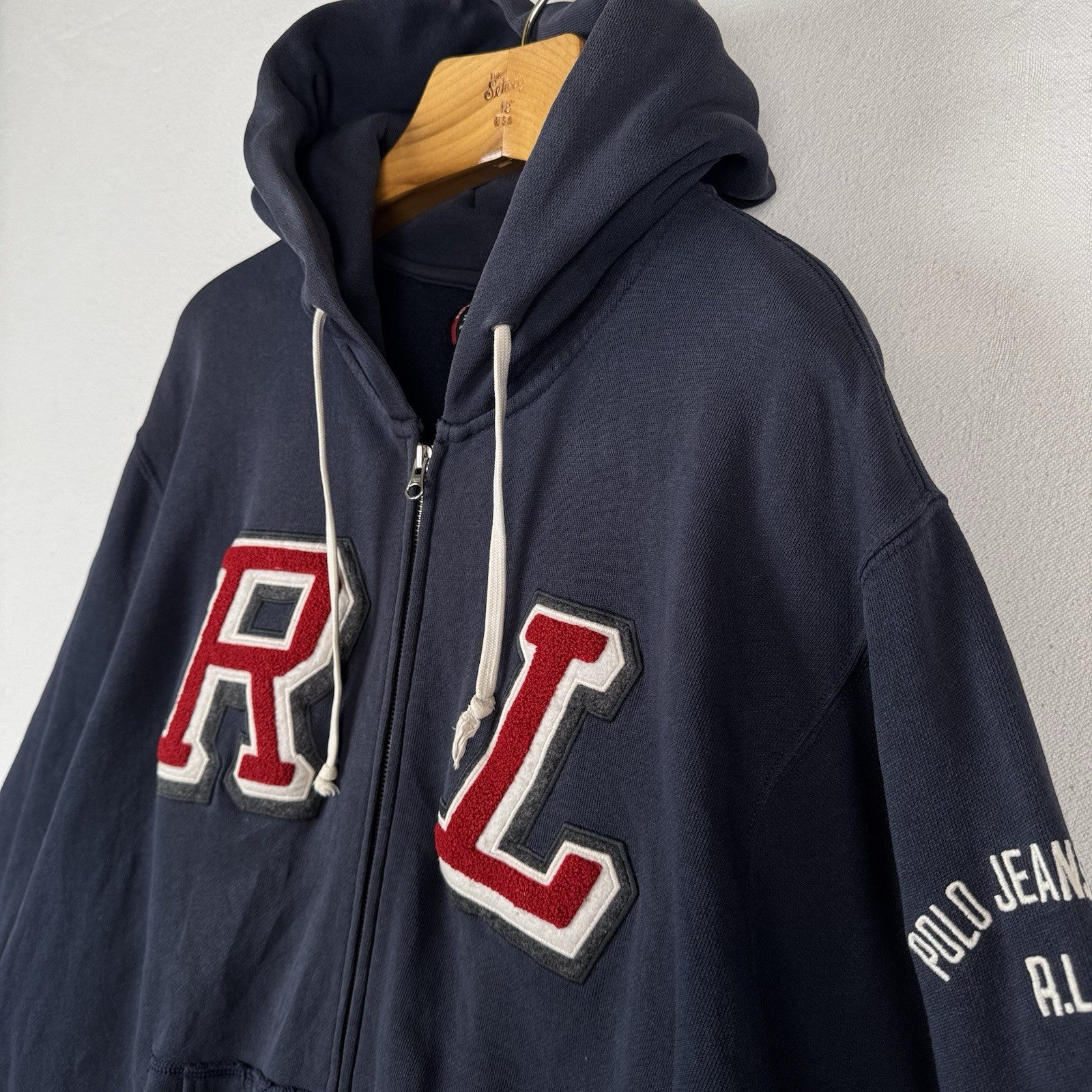90’s Vtg Polo Jeans Co Ralph Lauren Men’s 2XL RL Letterman Full Zip Hoodie Blue