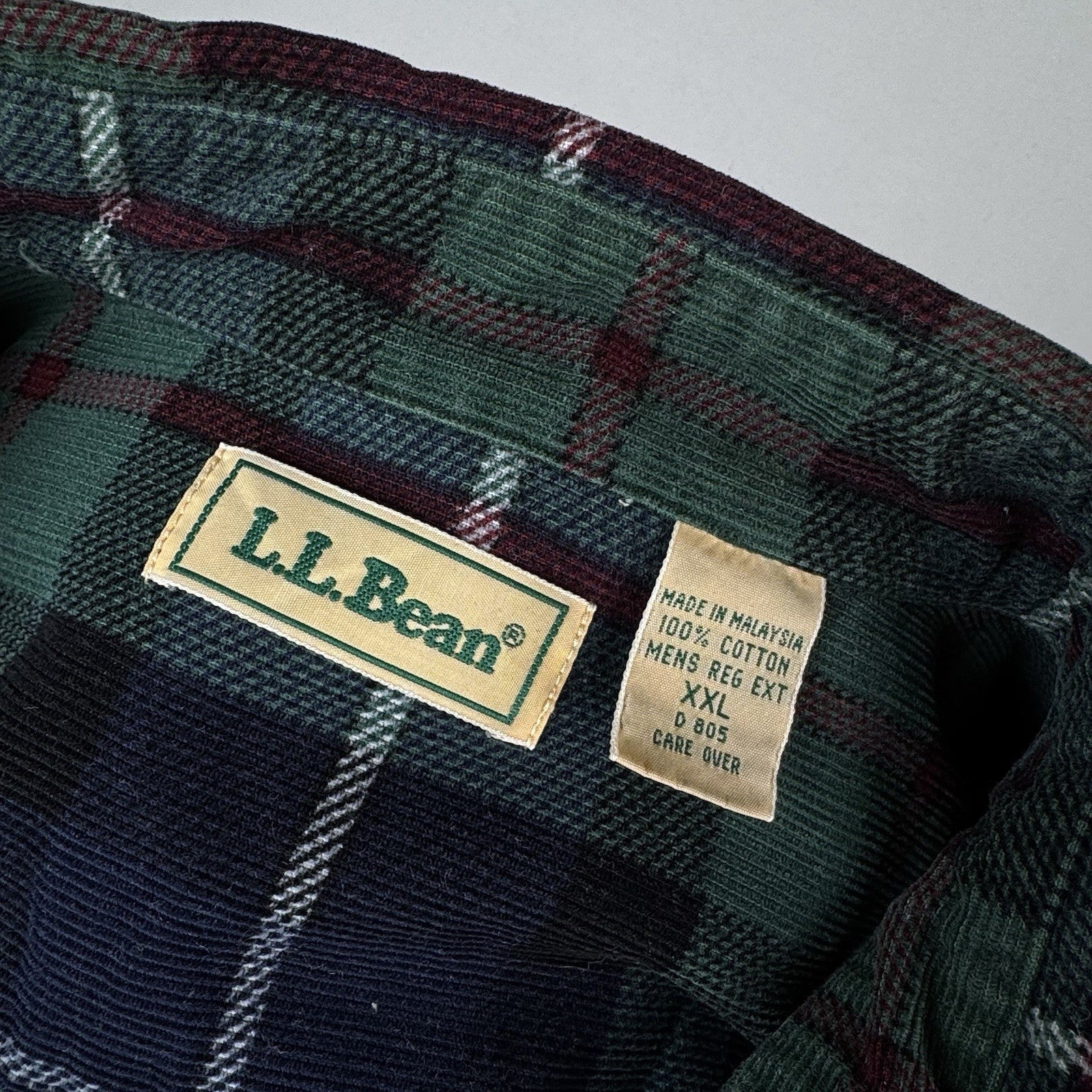 LL Bean Corduroy Blue Green Plaid Men’s 2XL Work Chore Shirt *Lightly Distressed