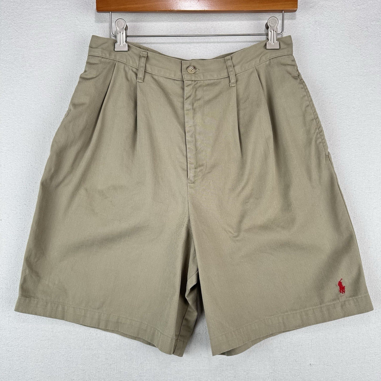 80’s Vtg Ralph Lauren Khaki 7” Shorts Women’s 10 Pleated High Waist USA Union