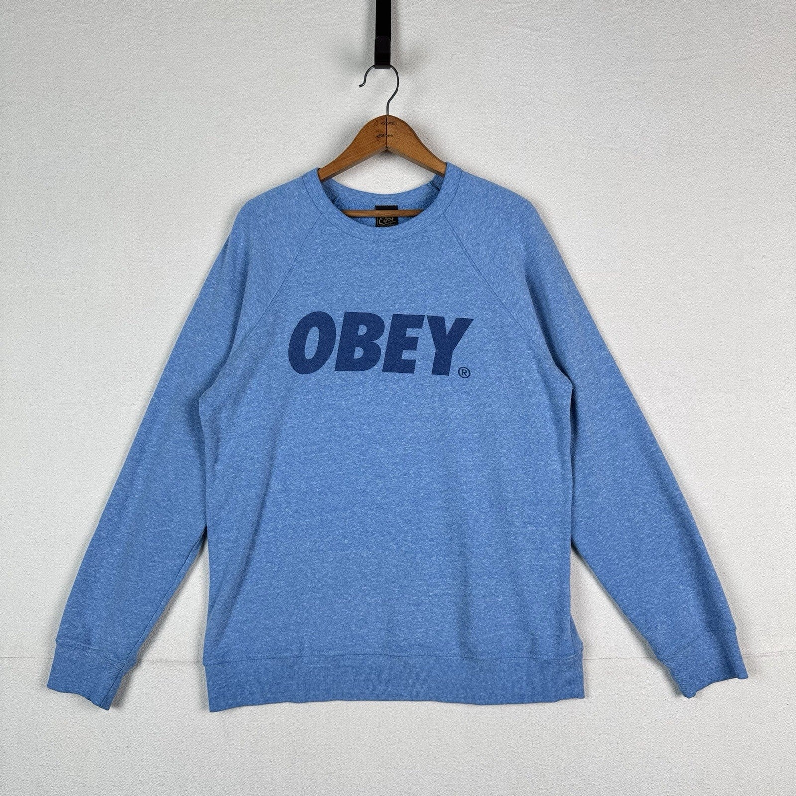 Vintage Obey Crewneck Raglan Blue Logo Sweatshirt Men Unisex Large Made In USA