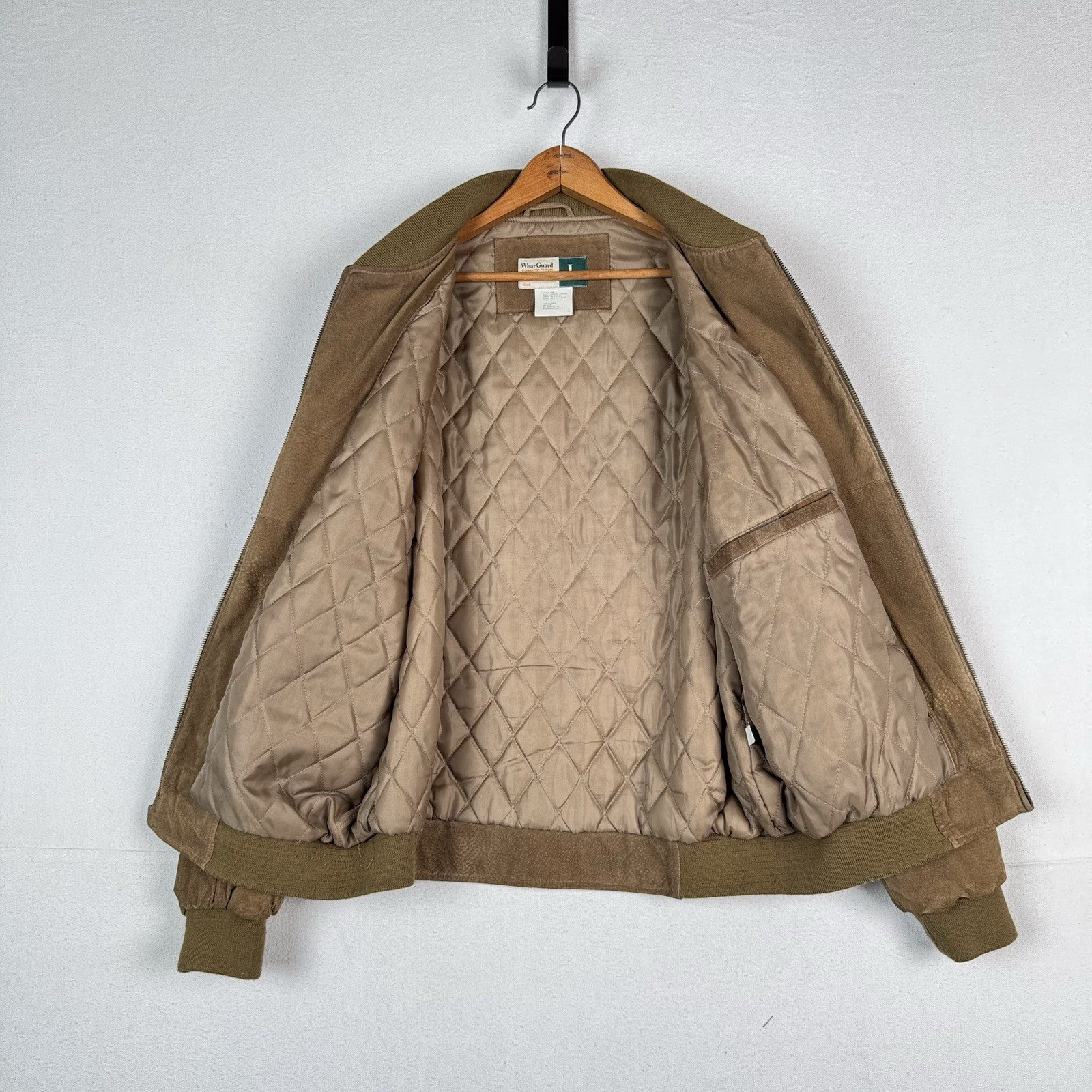 Vintage Wear Guard Genuine Leather Bomber Jacket Mens Large Tan Suede Lined 90s