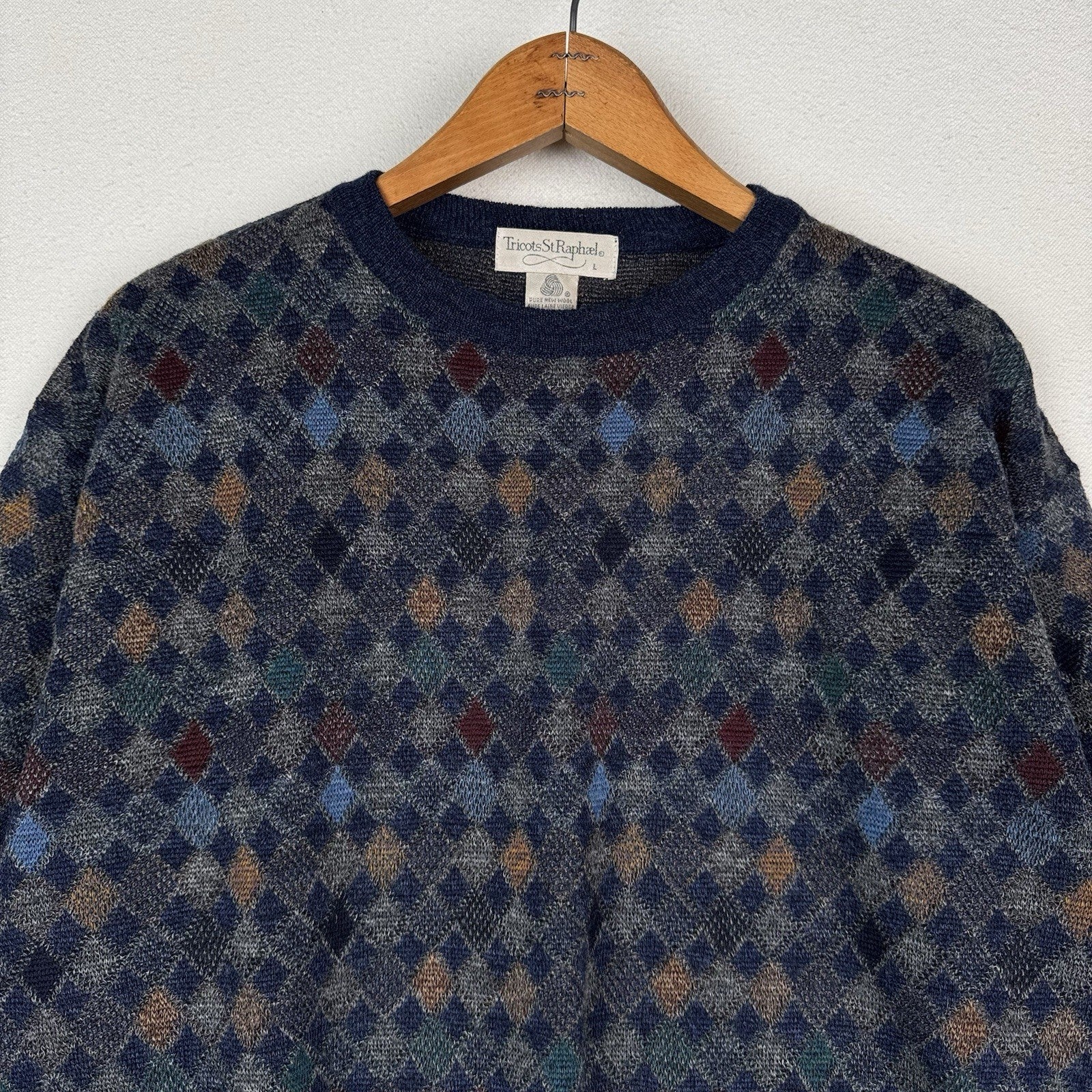 Vintage 80s Tricots St. Raphael Merino New Wool Sweater Men’s L Multicolor Knit