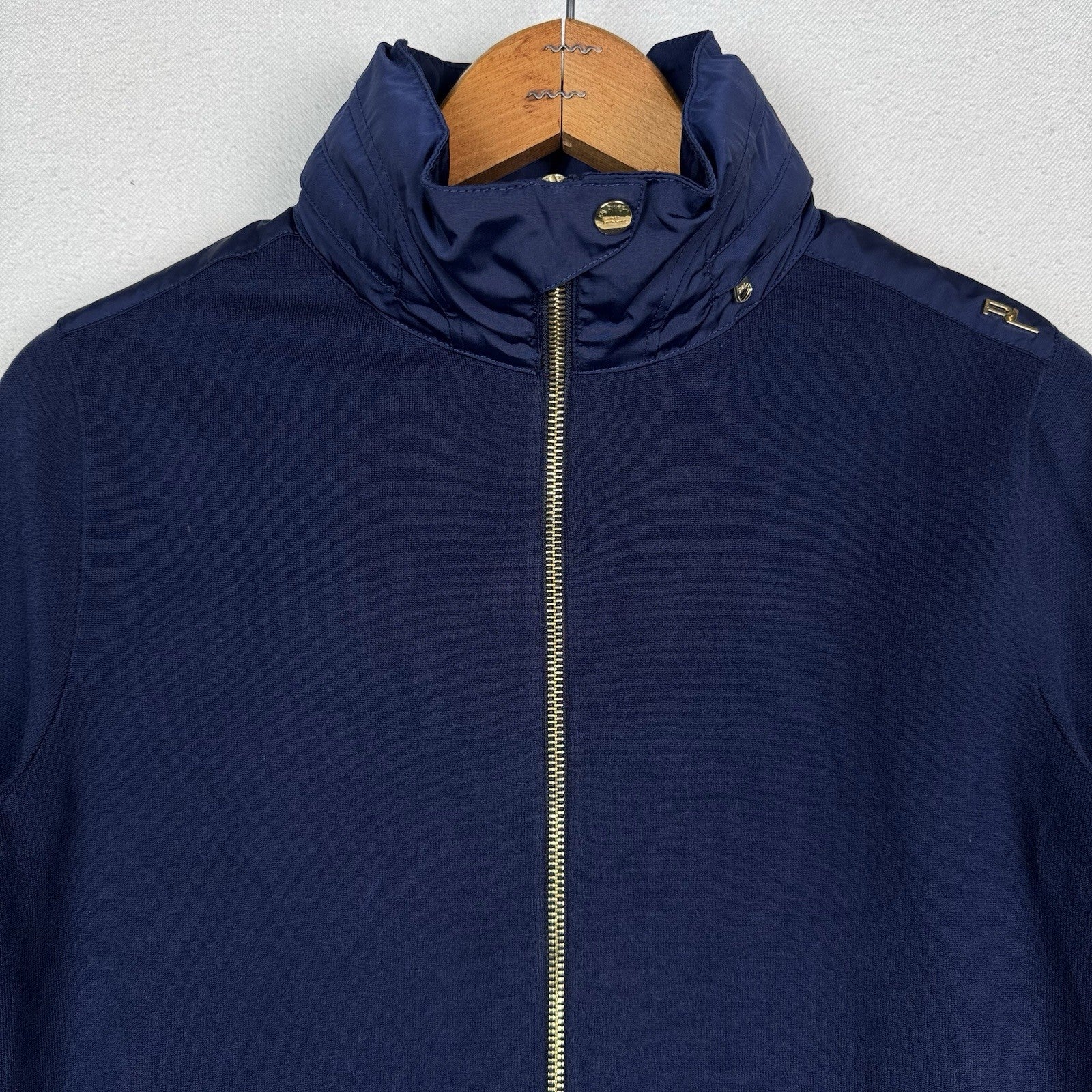 Ralph Lauren Golf Women’s Double Knit Blue Bomber Double Zip Stowaway Hood Small