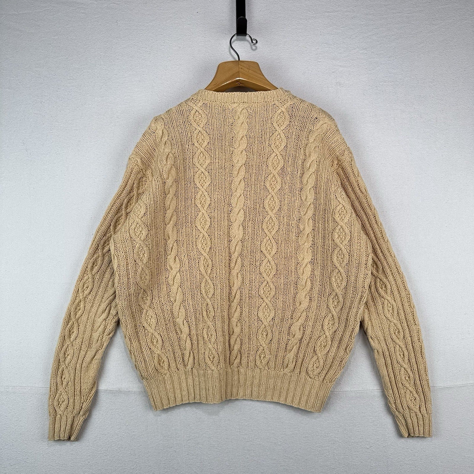 90’s Vtg Polo Ralph Lauren Mens L  Hand Knit Fisherman Cable Sweater Linen Blend