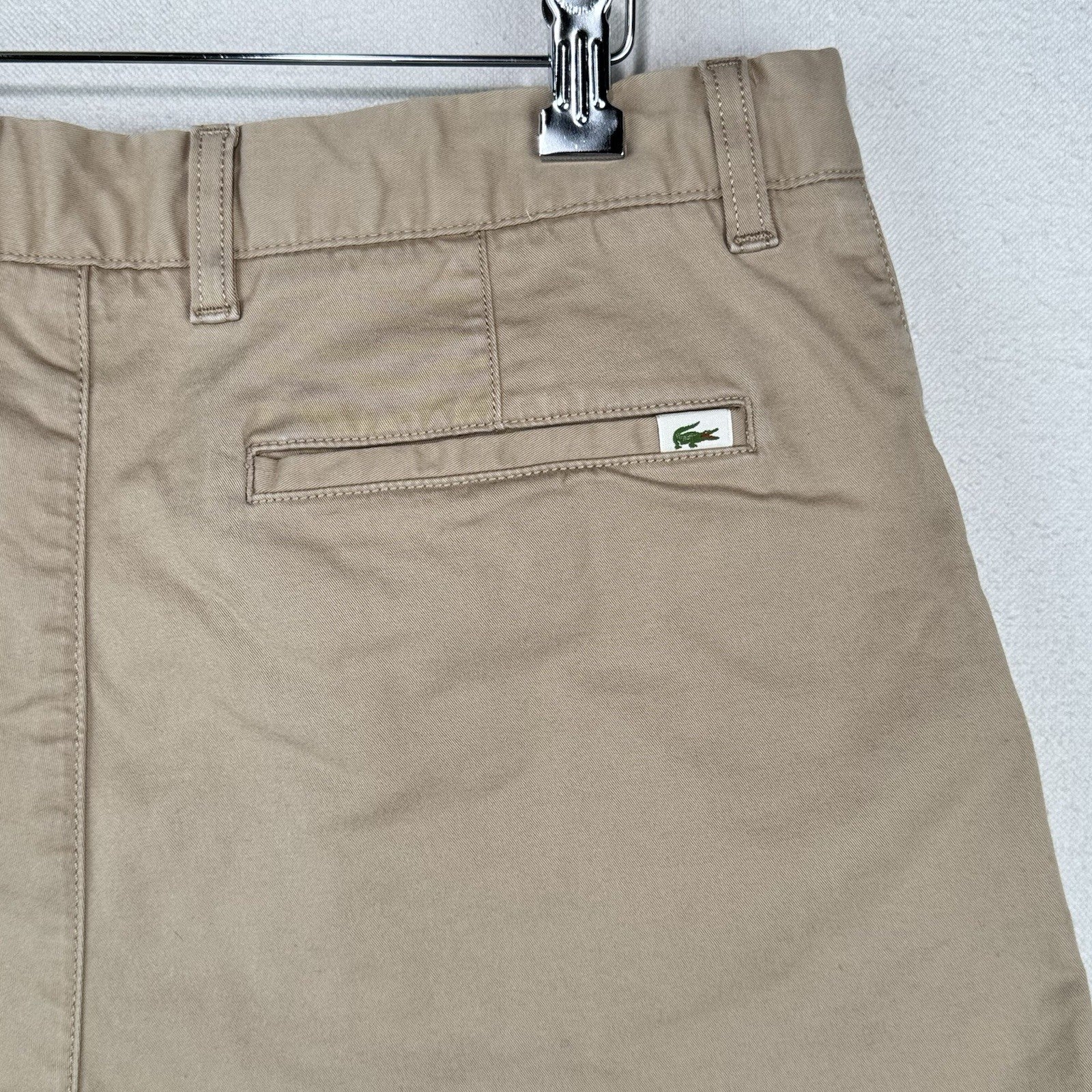 Lacoste Slim Fit Shorts Men’s 33x8 Khaki Tan Slim Fit Logo Chino