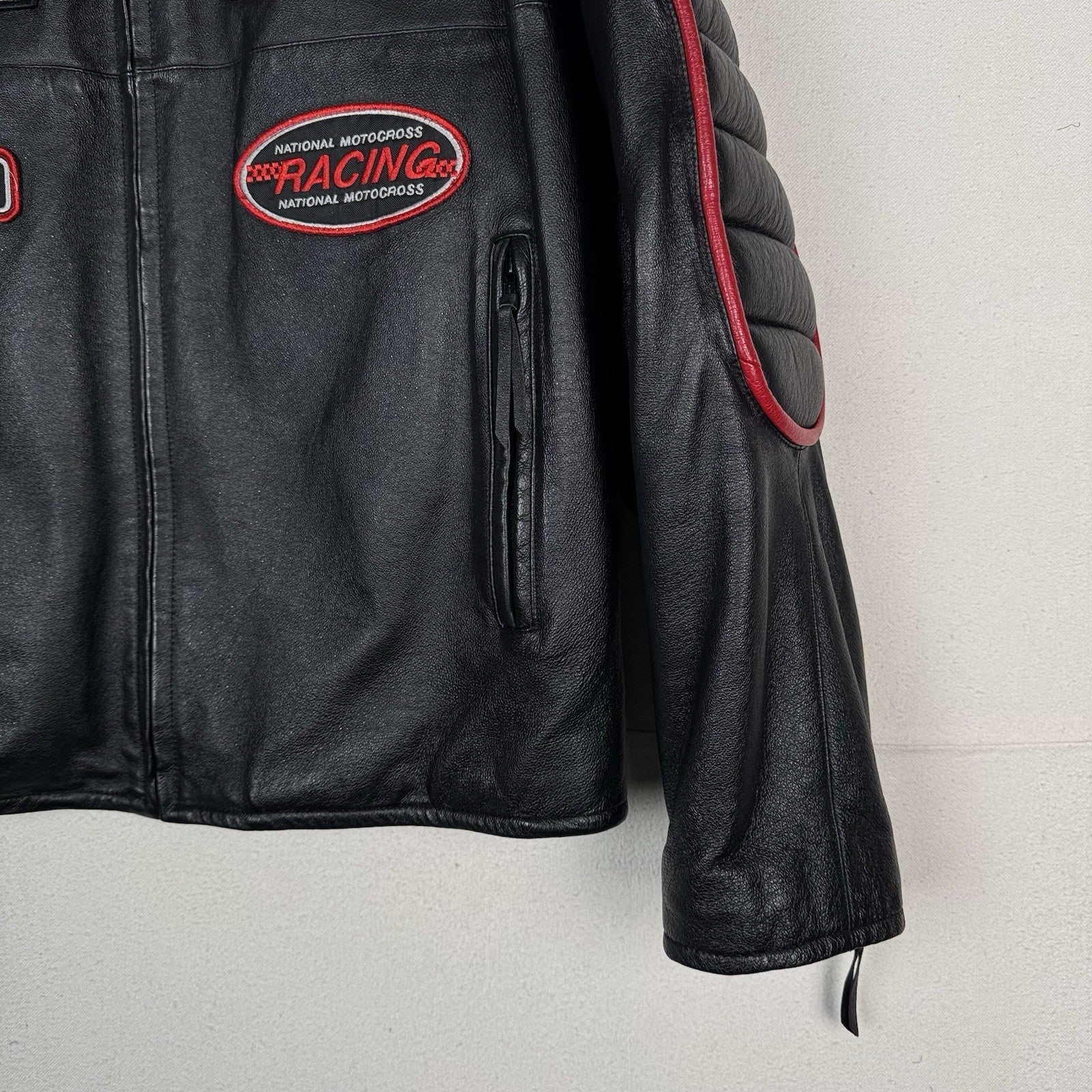 Max USA Men's Motor-cross Black Italian Leather Jacket XL X-Large Patches