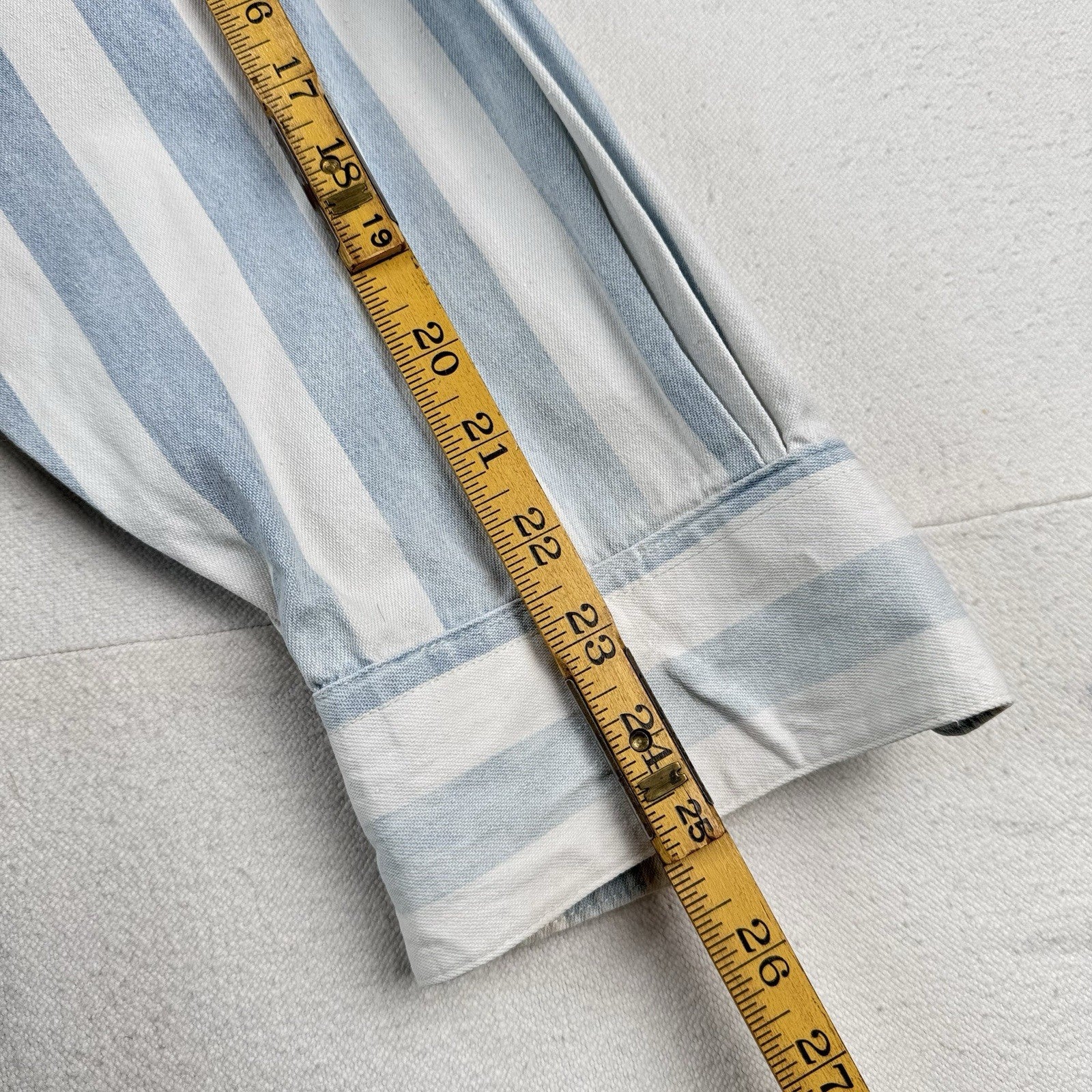 Vtg Ruddock Bros Western Denim Shirt Blue White Stripe Mens 2XL Made USA *Faded