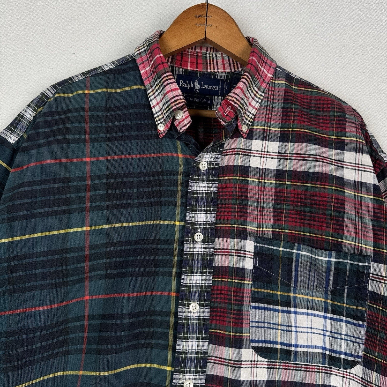Vtg 90’s Ralph Lauren Men’s L “Big Fit Fun Shirt” The Big Oxford Red Blue Plaid