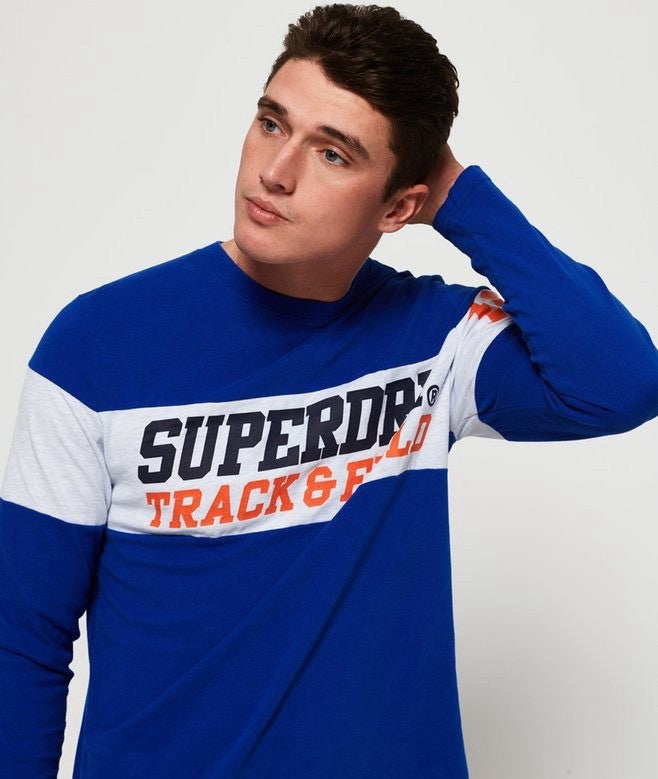 Superdry Men’s Track & Field Podium Oversized Long Sleeve T-Shirt Large Blue