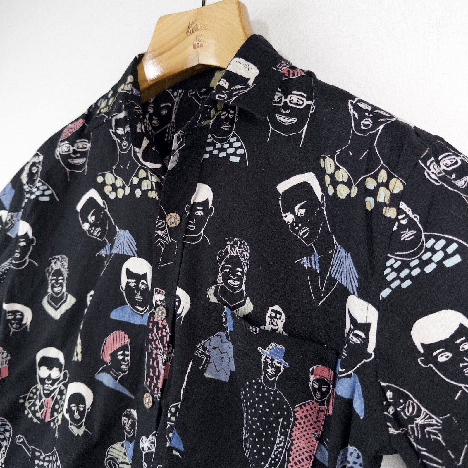 Hand Drawn People Face Illustrated All Over Print Short Sleeve Buttonup Shirt XL
