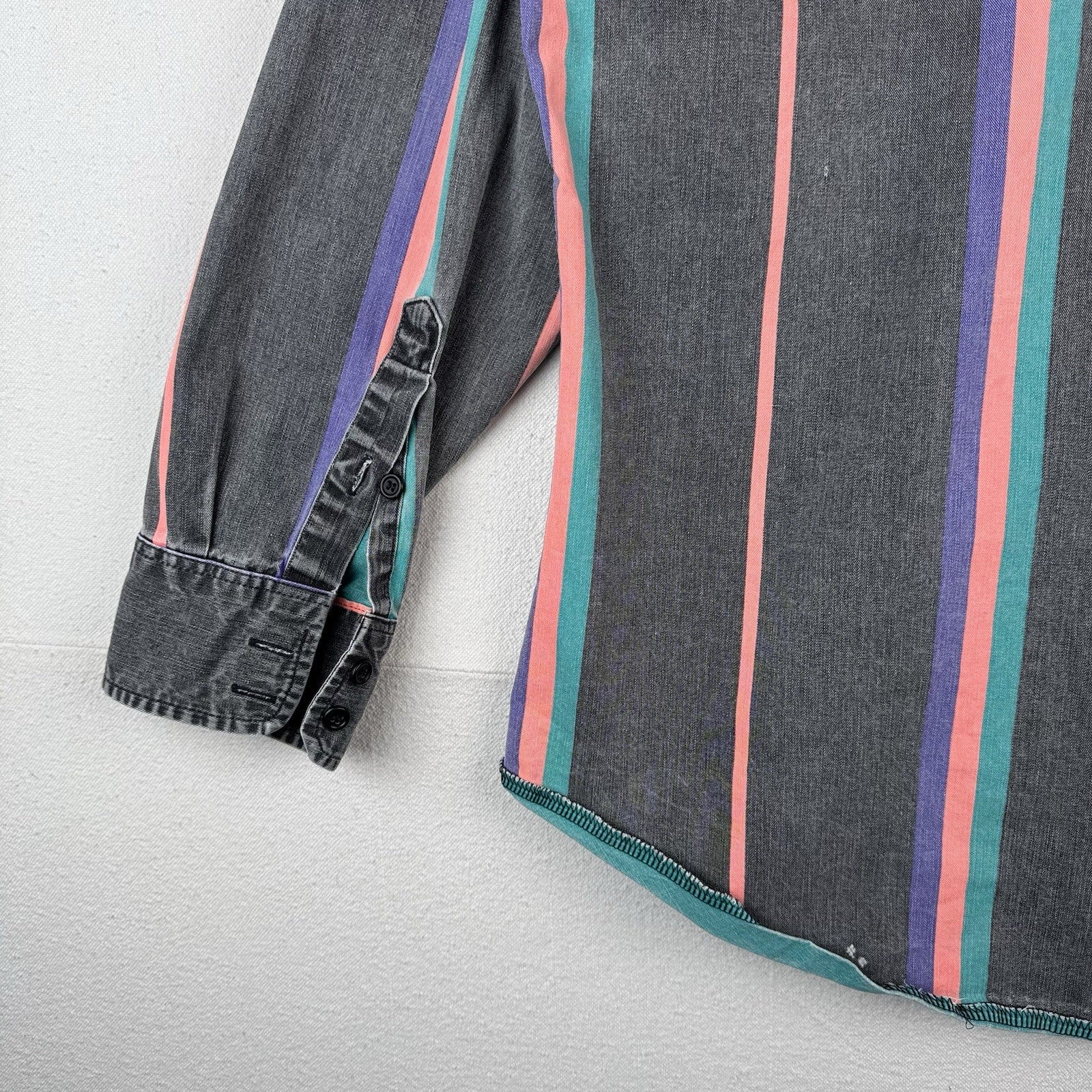 Vtg Wrangler Brushpopper Shirt Men 16.5x35 Pink Blue Stripe Western Cowboy Rodeo