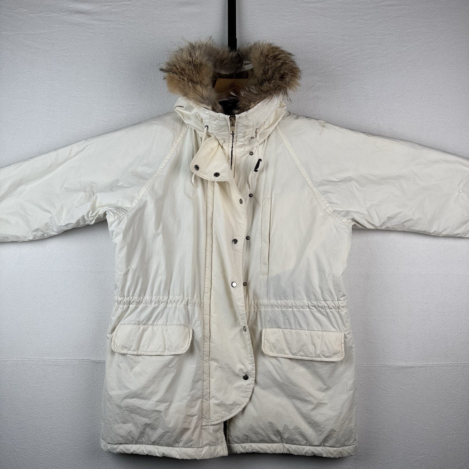 90’s Vtg Polo Ralph Lauren White Down Parka Mens M Coyote Fur Hood Coat *Read