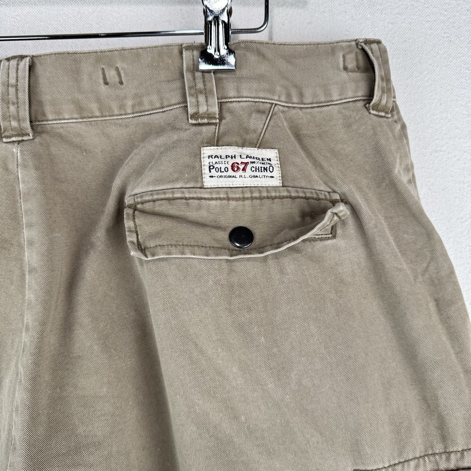 90s Vtg Polo Ralph Lauren Pants Cargo 67 Chino Mens 40x30 Brown Button Fly