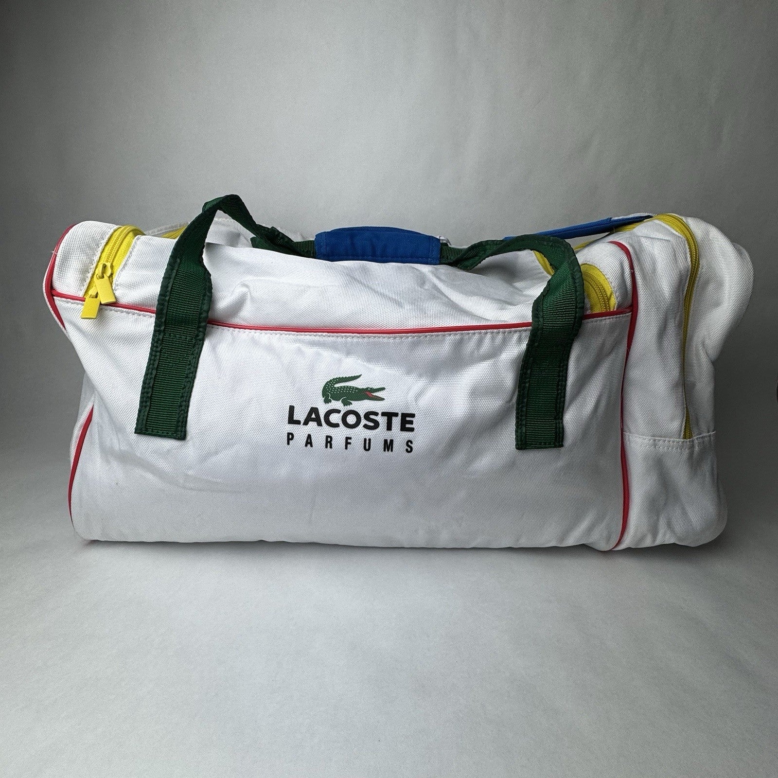 Vintage Lacoste Parfums Duffle Bag White Gym Essential 22”x10”x12”