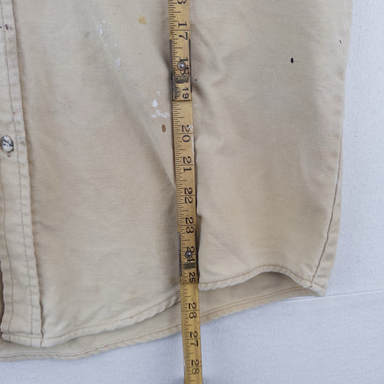 70’s Vtg Sportsman's Guide Shirt Mens L Heavy Cotton Tan Long Sleeve *Distressed