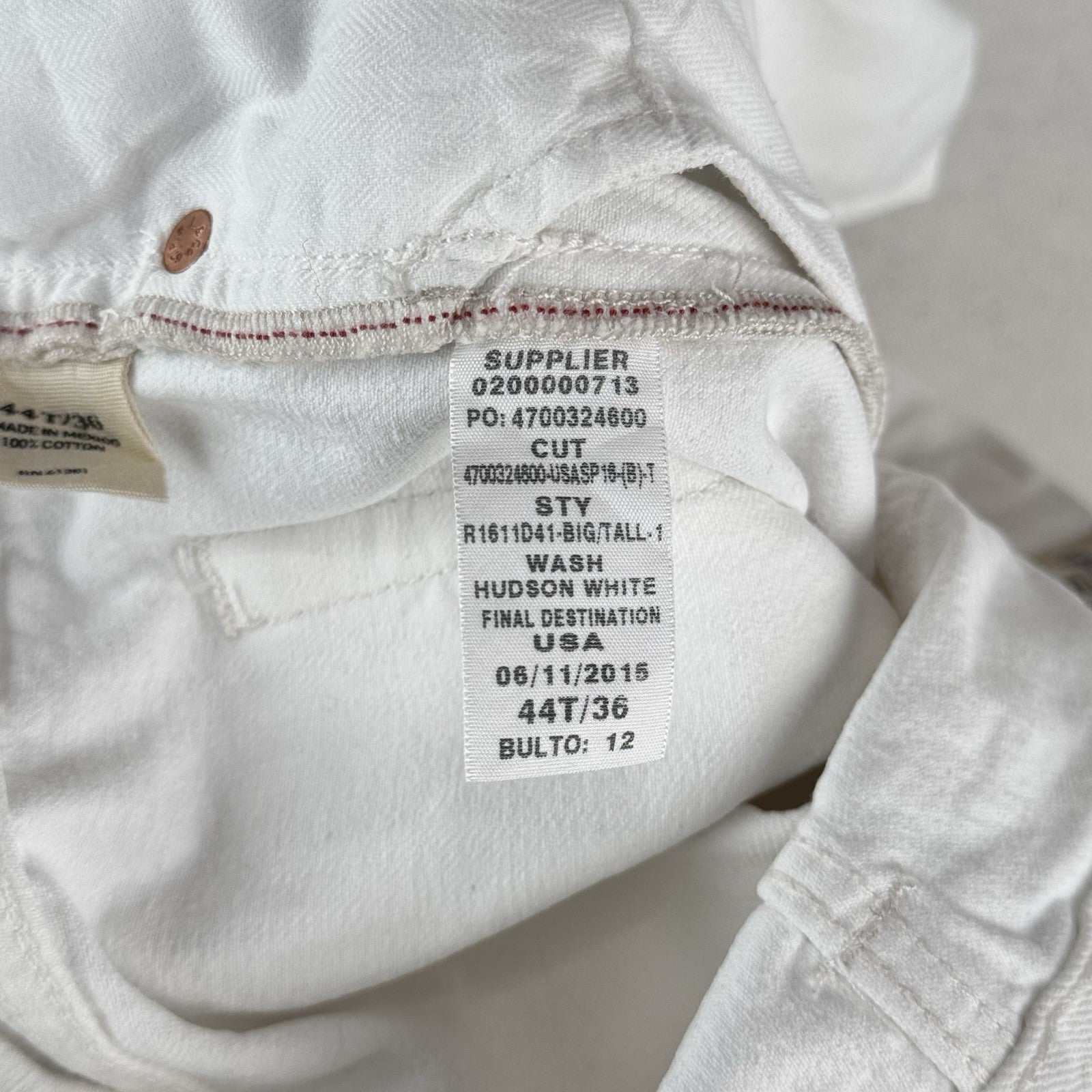 Polo Ralph Lauren Hampton Relaxed Straight 44Tx36 Tall White Denim Jeans