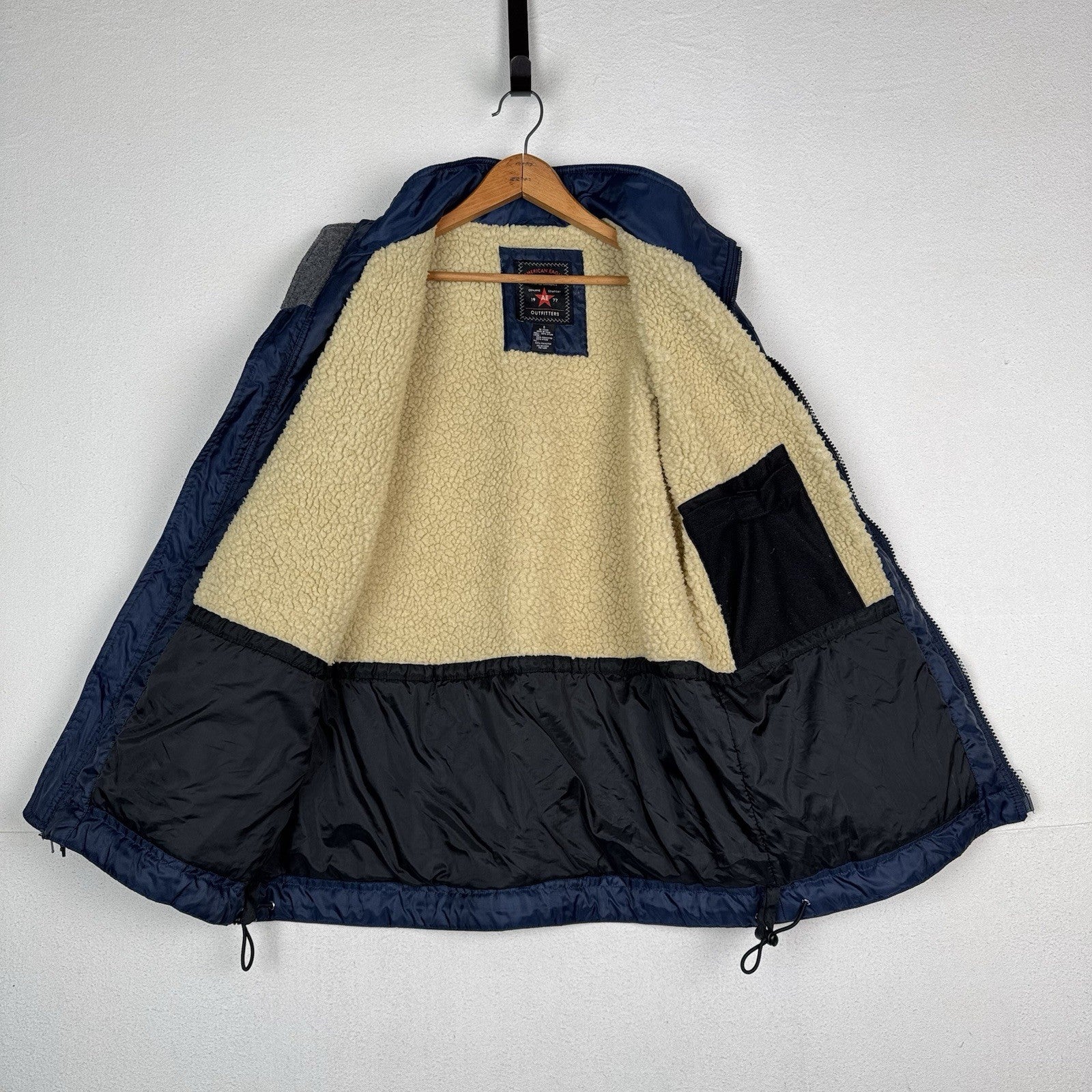 Vintage American Eagle Parka Size S Full Zip Heavyweight Sherpa Nylon Blue 90s