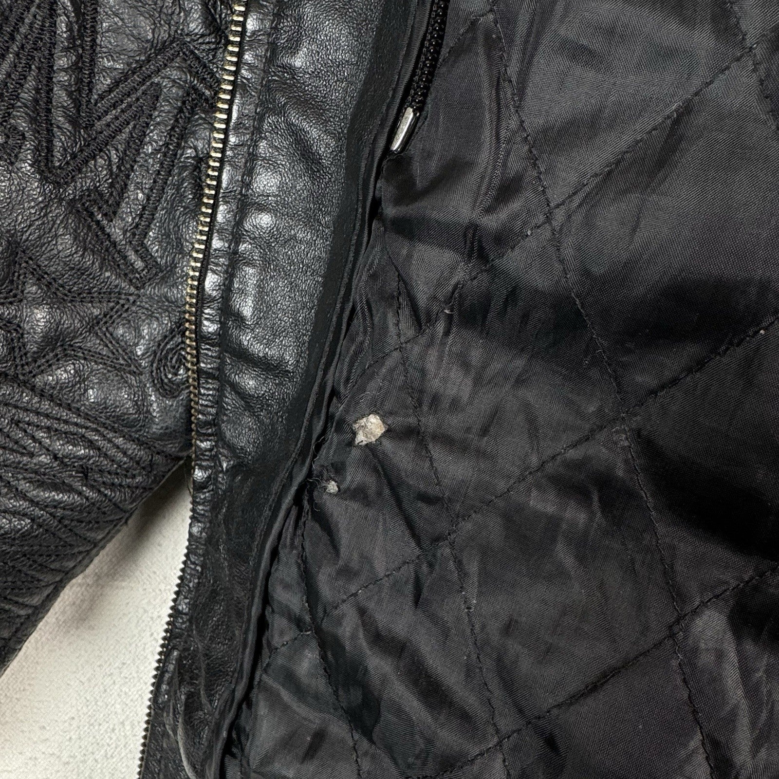 Vtg East Side Outerwear NYC Embroidered Leather Bomber Jacket Men’s  XL -Read*