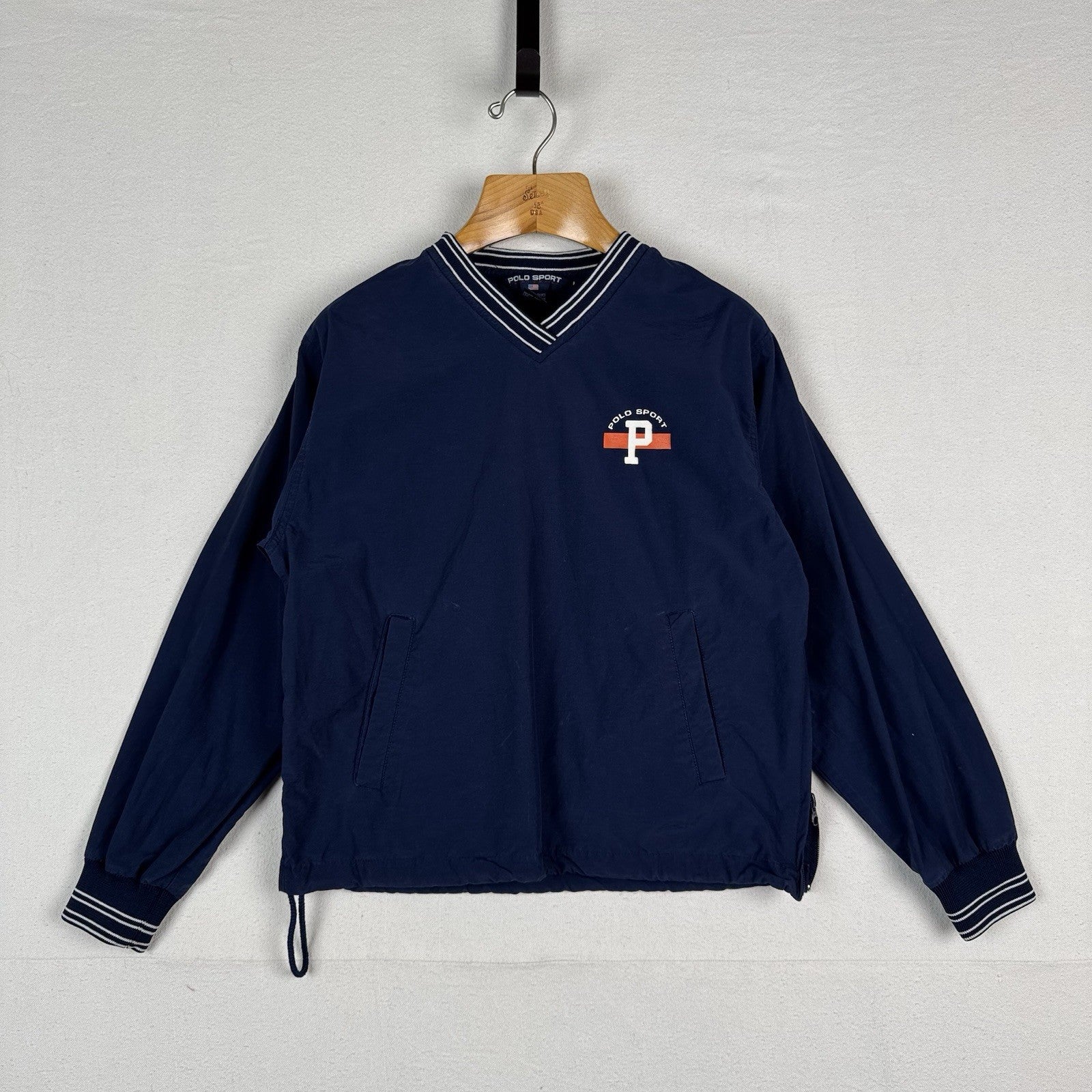 Vtg 90’s Polo Sport Ralph Lauren Blue Flag Spellout Windbreaker Pullover Large