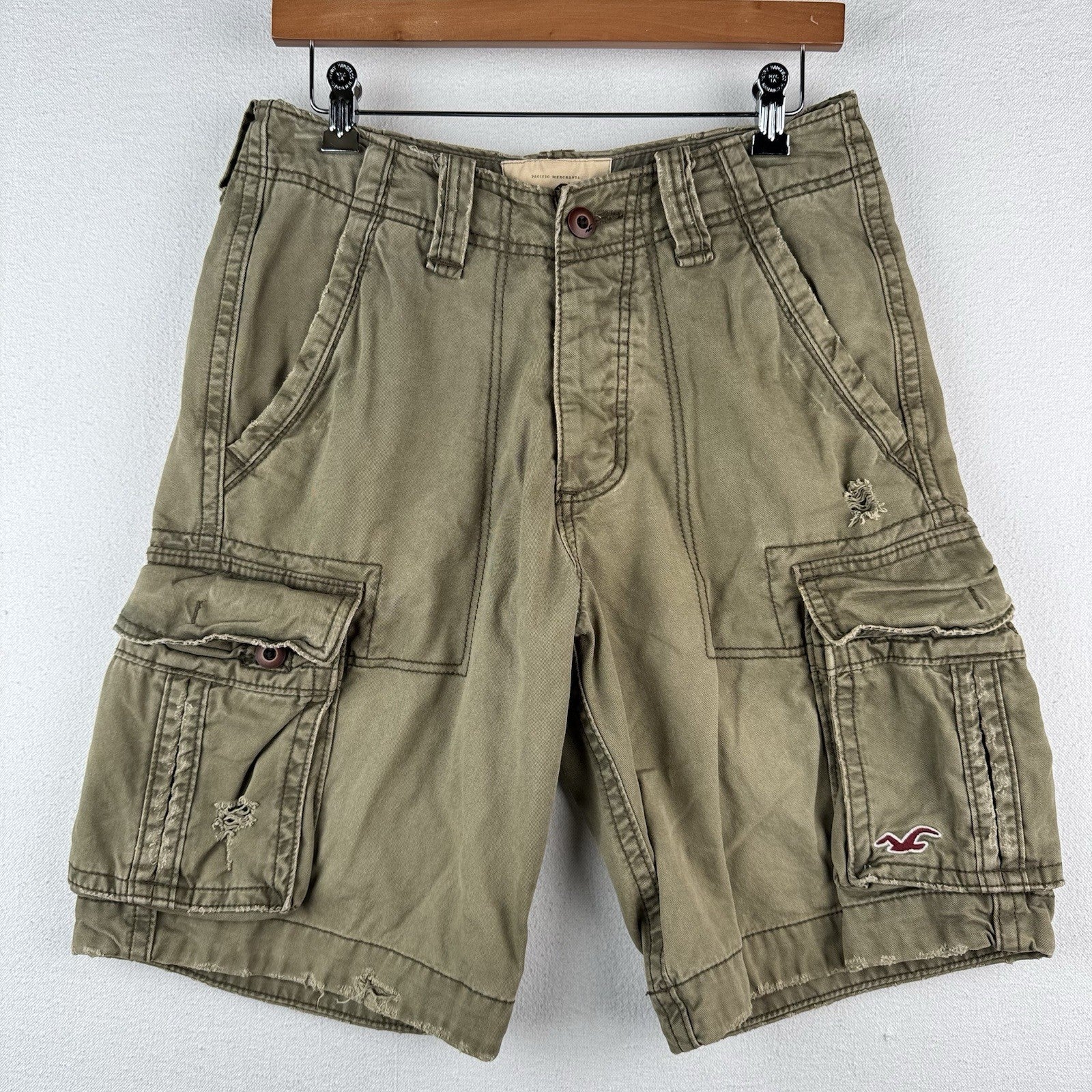 Hollister California Heavy Cargo Shorts Men's 28 Khaki Green Utility Pockets 10”