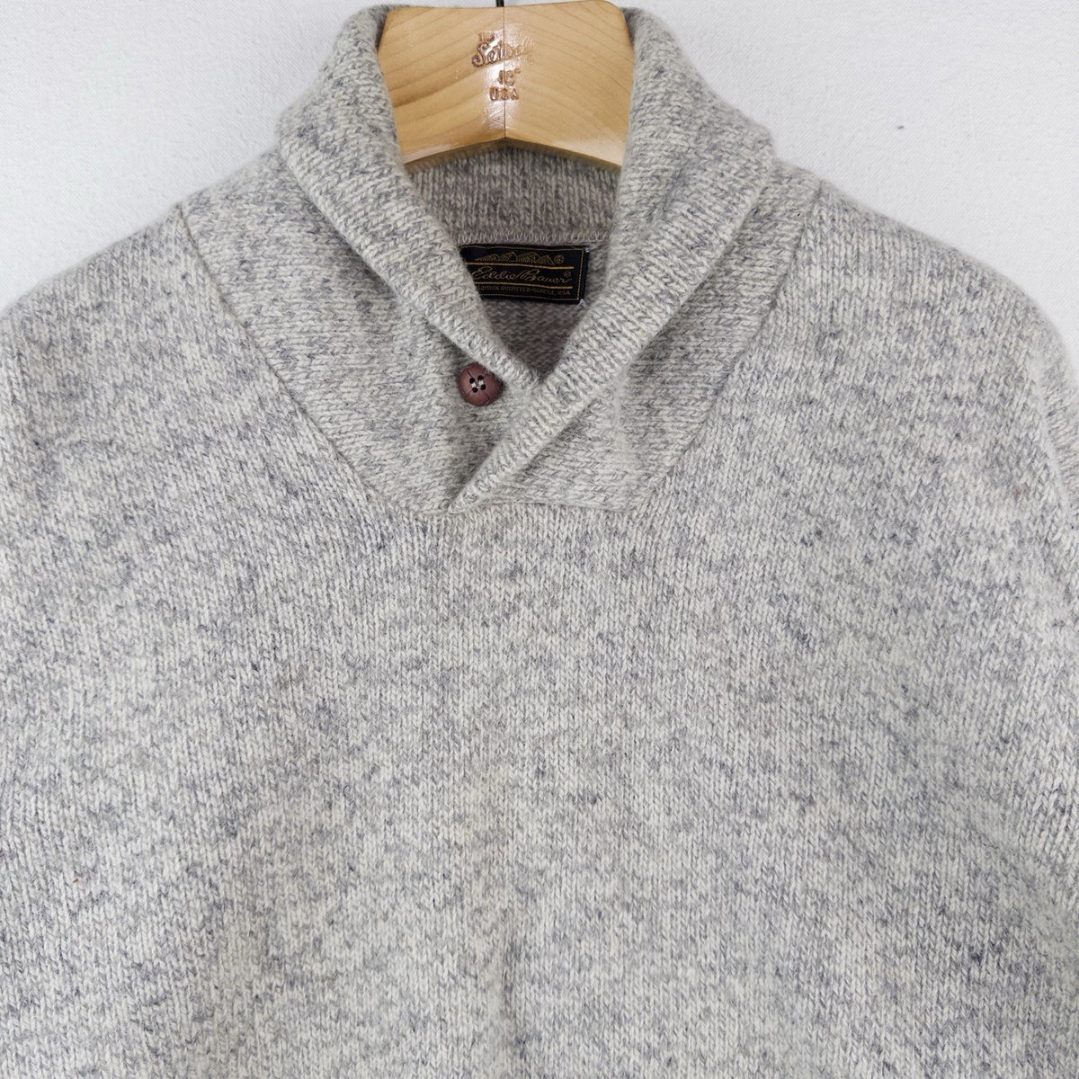 80’s Vtg Eddie Bauer Wool Shawl Collar Sweater Pullover Men's L Beige USA