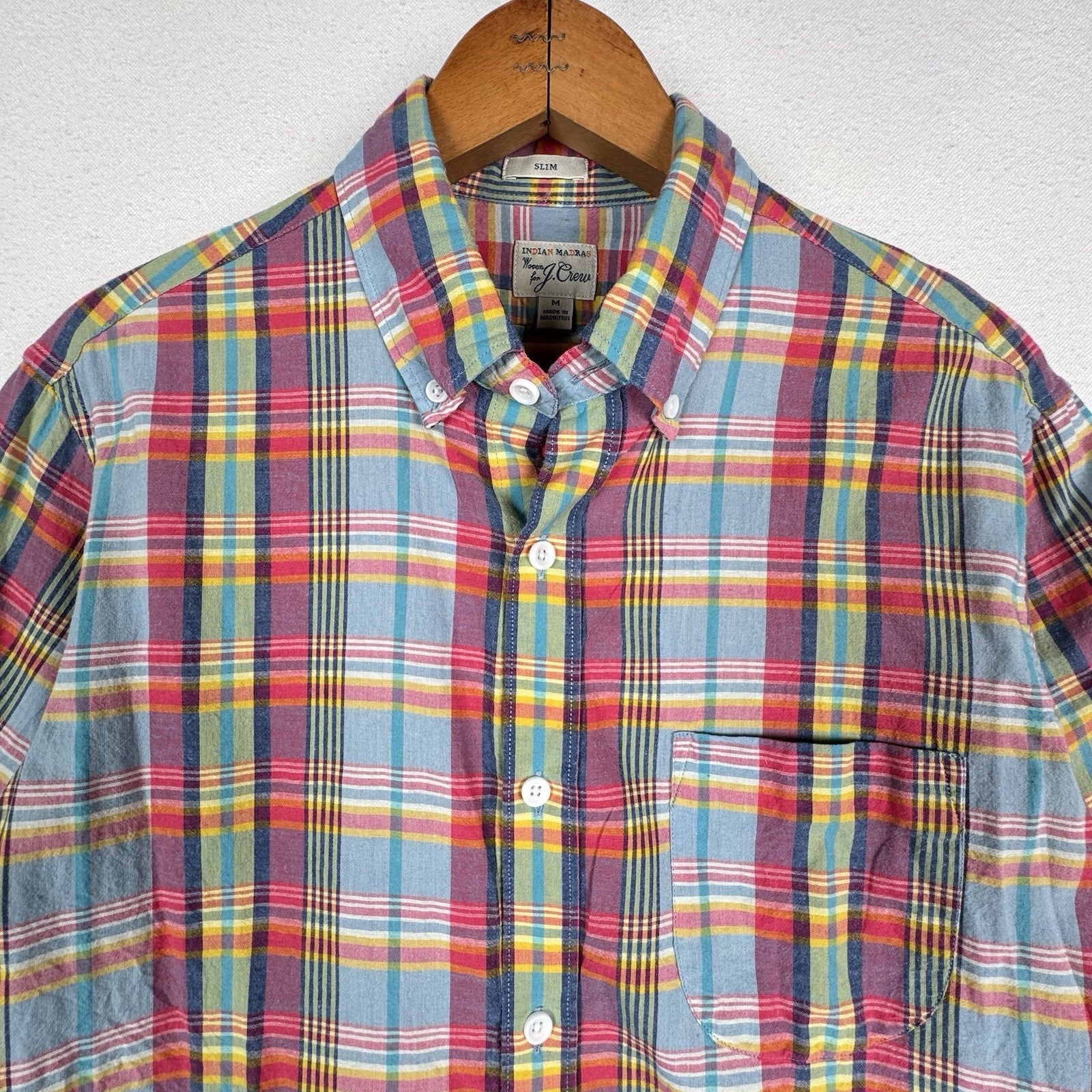 J. Crew Mens Medium Slim Fit Indian Madras Plaid Button Down Shirt Long Sleeve