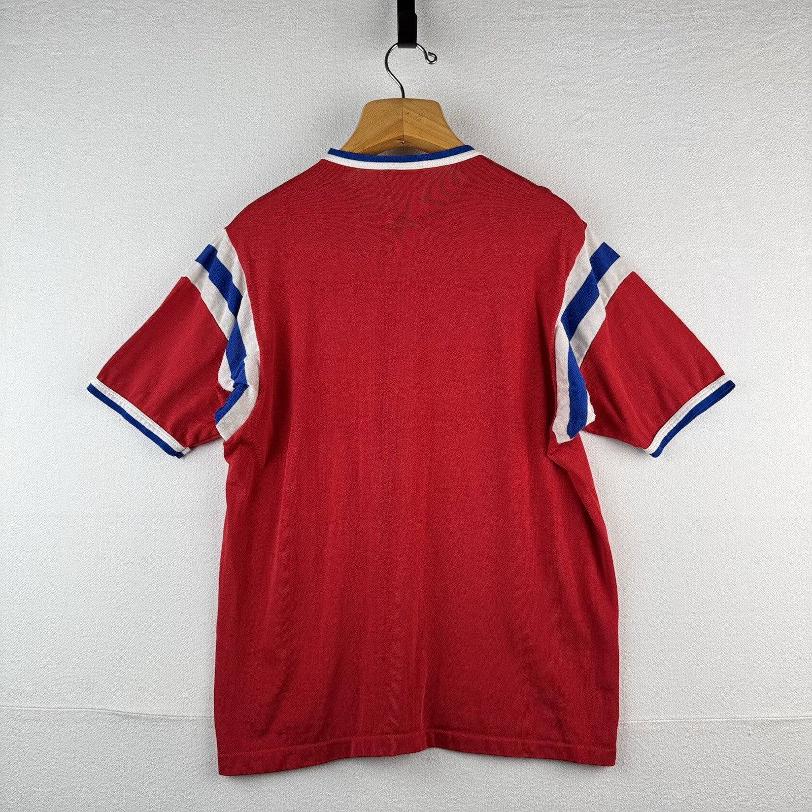 60’s Vtg Rawlings Jersey Ringer Shirt Stripe Red White Blue XL Rayon Made USA
