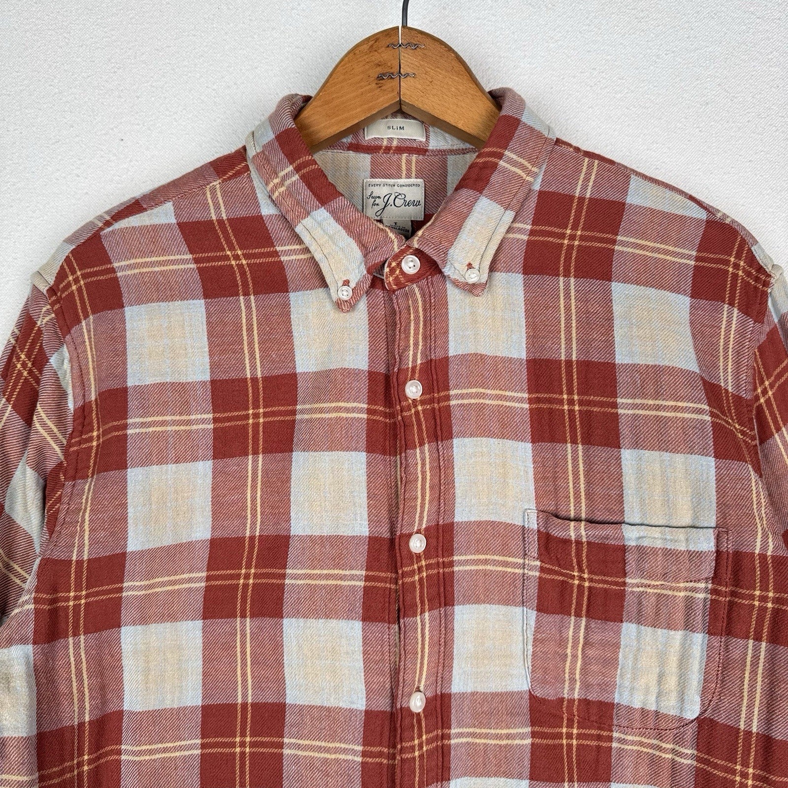 J.Crew Shirt Men’s L Double Weave Slim Fit Plaid Shirt Burnt Orange Red