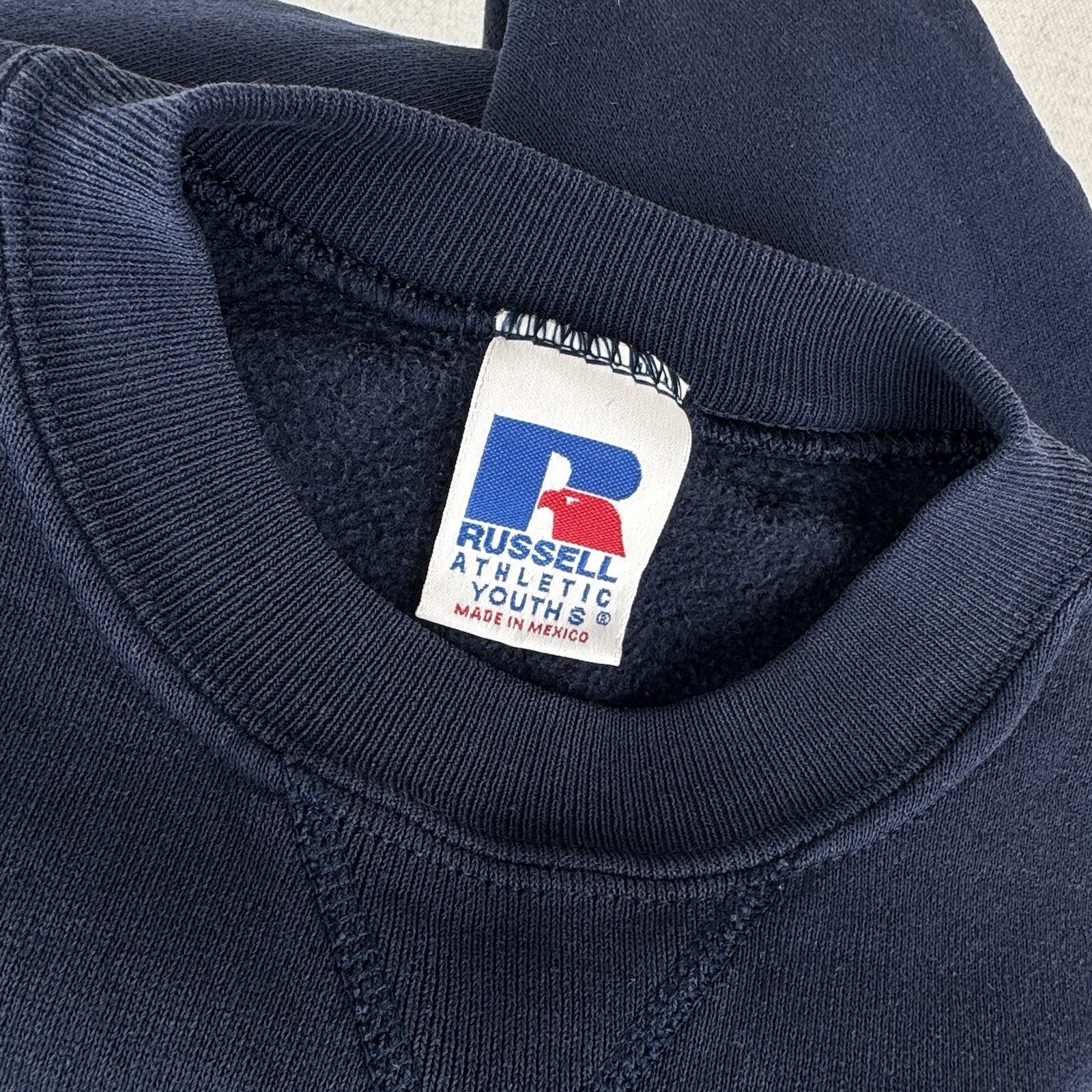 90’s Vtg Russell Youth Small (16x21) Crewneck Sweatshirt Blue Blank