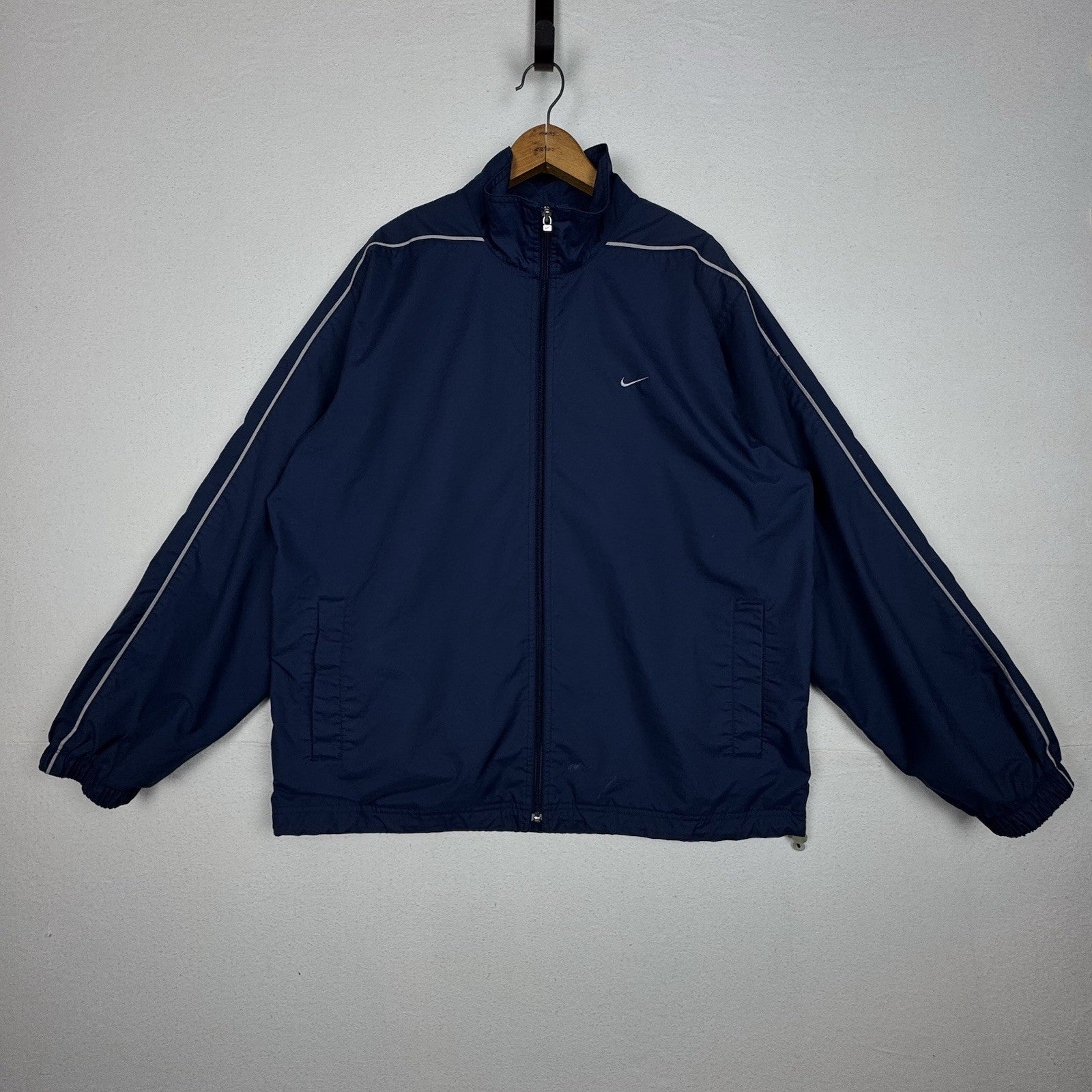 Vintage 90s Nike Jacket Mens XL Navy Blue Full Zip Nylon Windbreaker Jacket