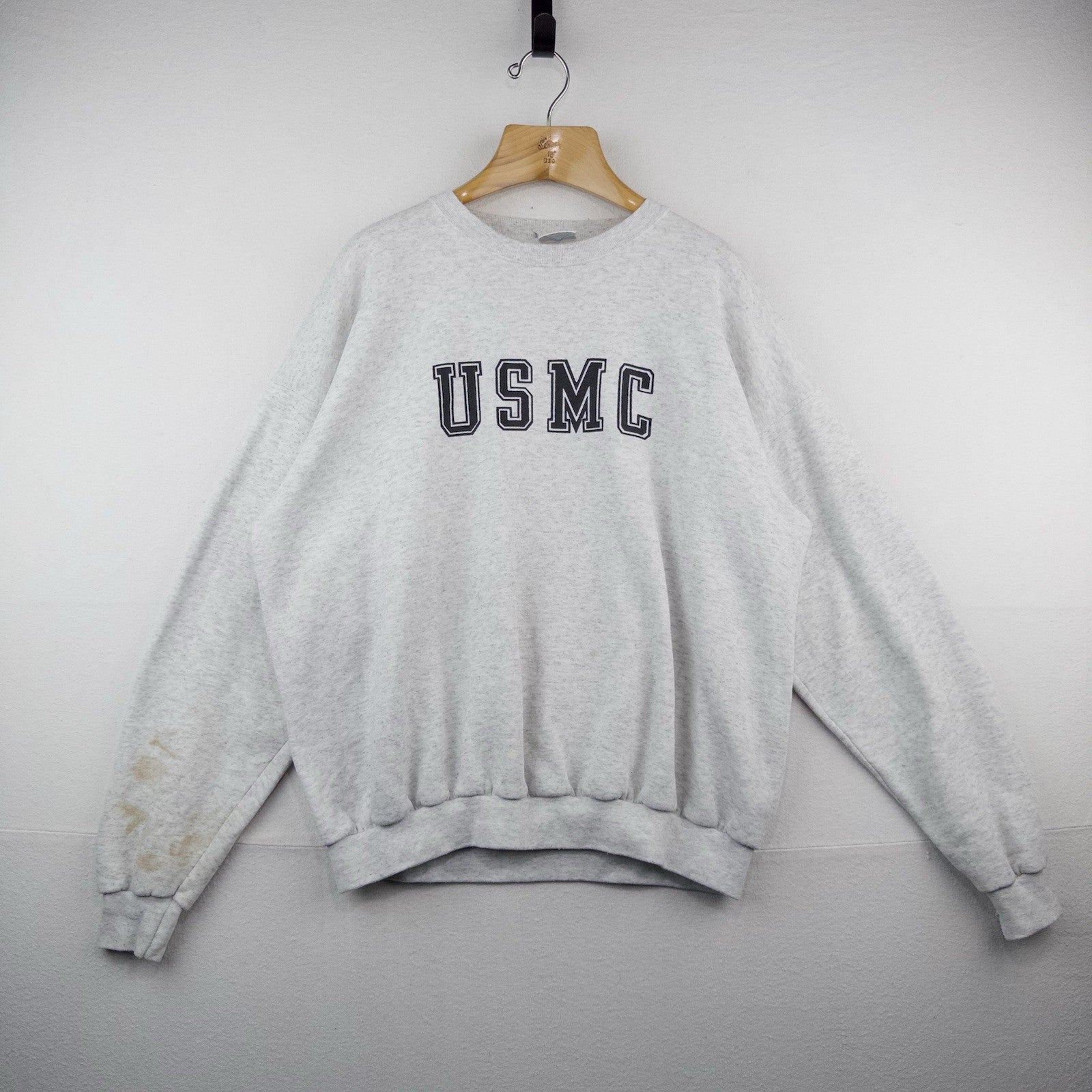 80’s Vtg USMC Military Santee Gray Print Sweatshirt Men’s XL Boxy Made in USA