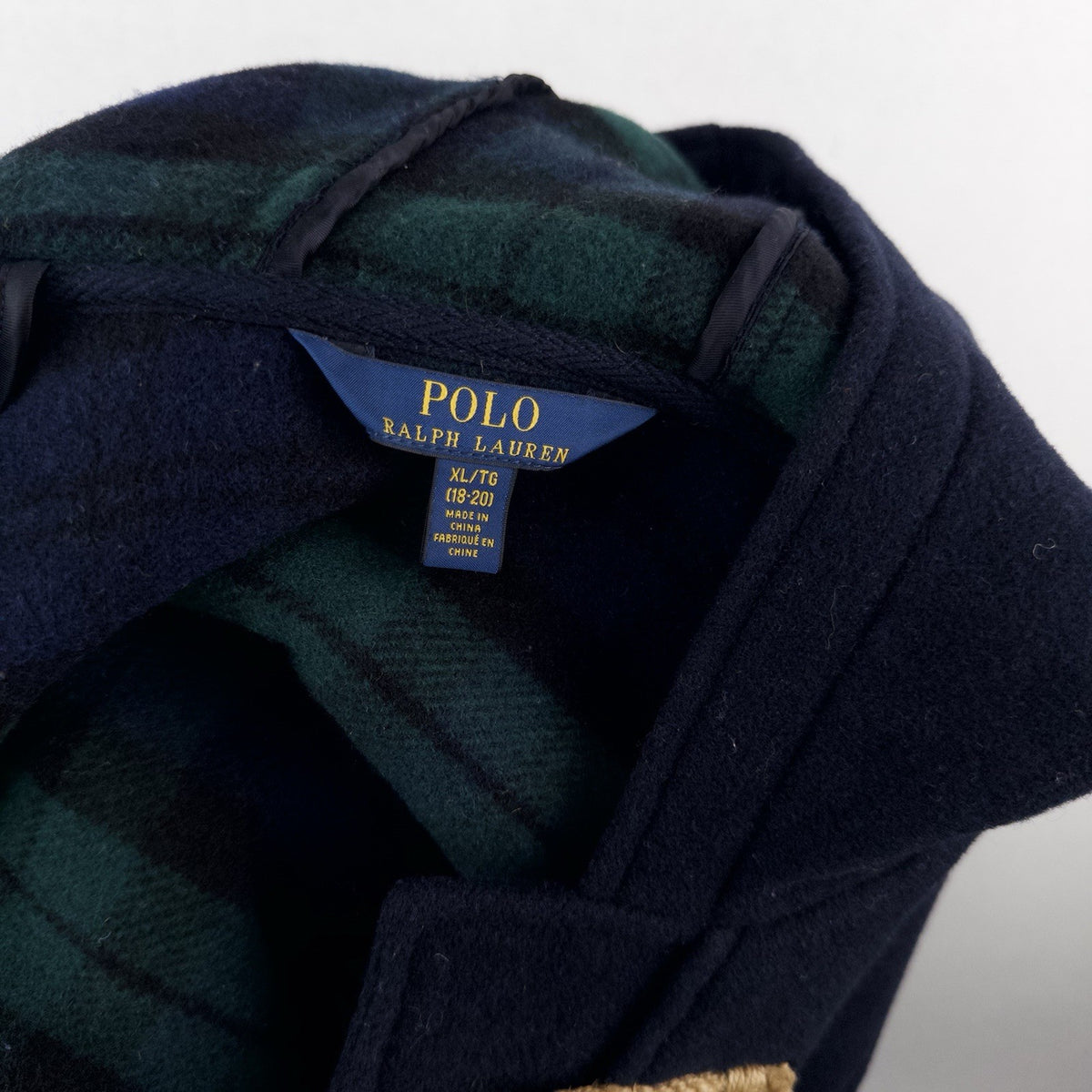Polo Ralph Lauren Toggle Duffle Hooded Wool Peacoat Navy Blue Youth XL 18-20