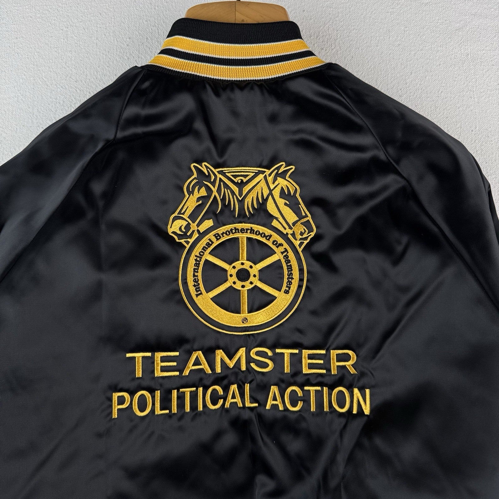 Teamsters Campaign Worker Black Satin Bomber Jacket Men's Small Made USA