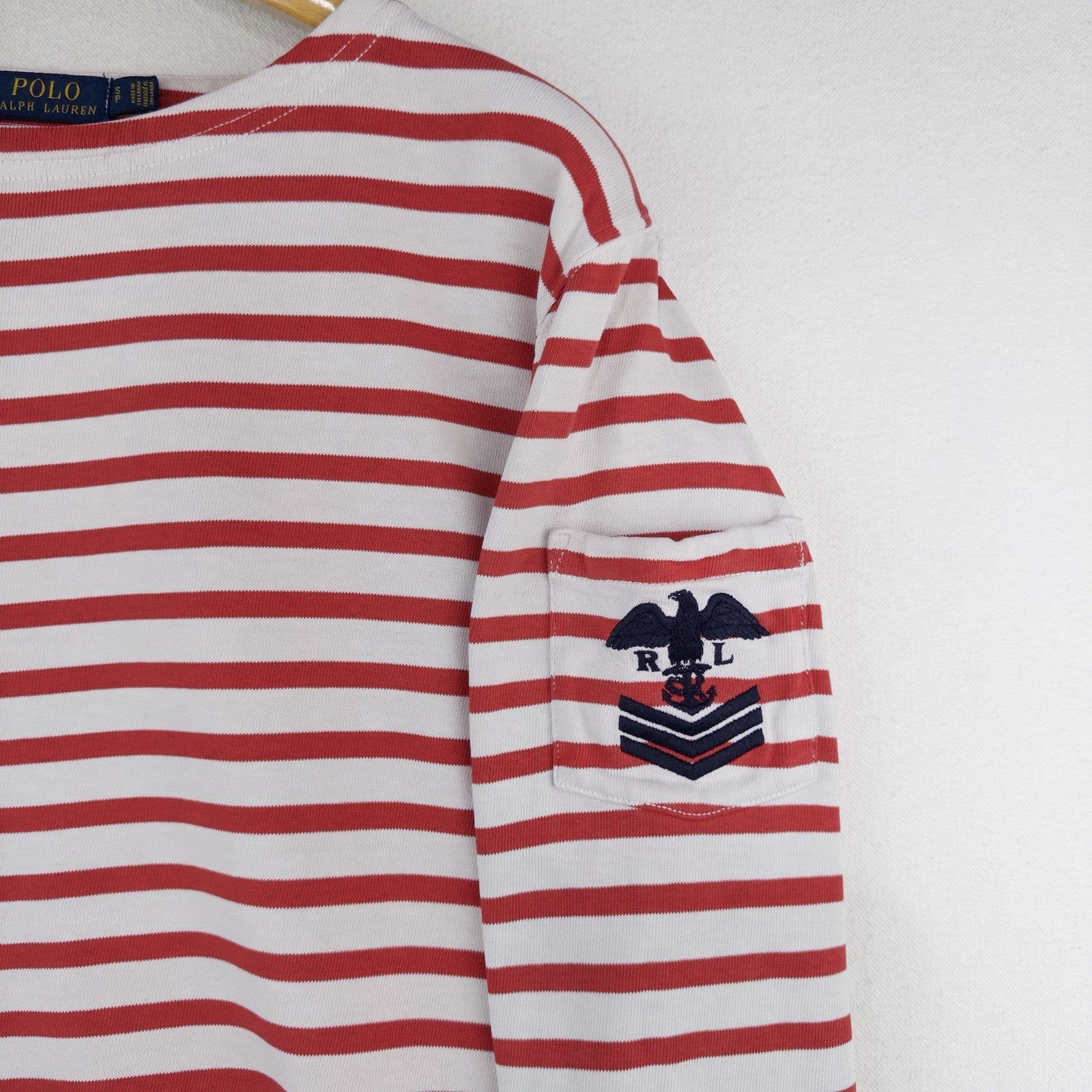 Polo Ralph Lauren Women’s S Breton Stripe Shirt Red White Boat Neck Nautical
