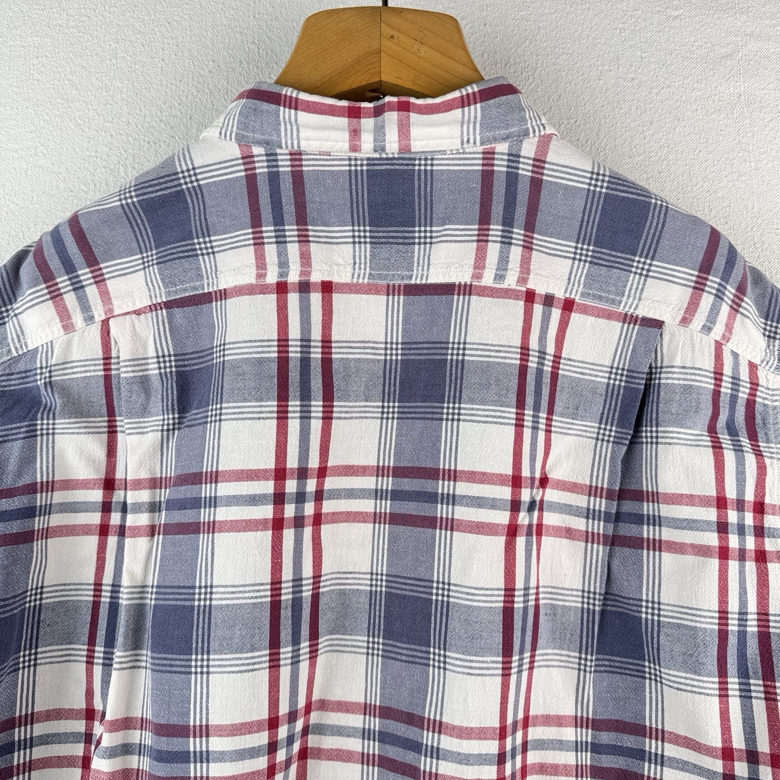 Vintage Polo Sport Ralph Lauren Men’s M Red Blue Plaid Linen Blend Camp Shirt
