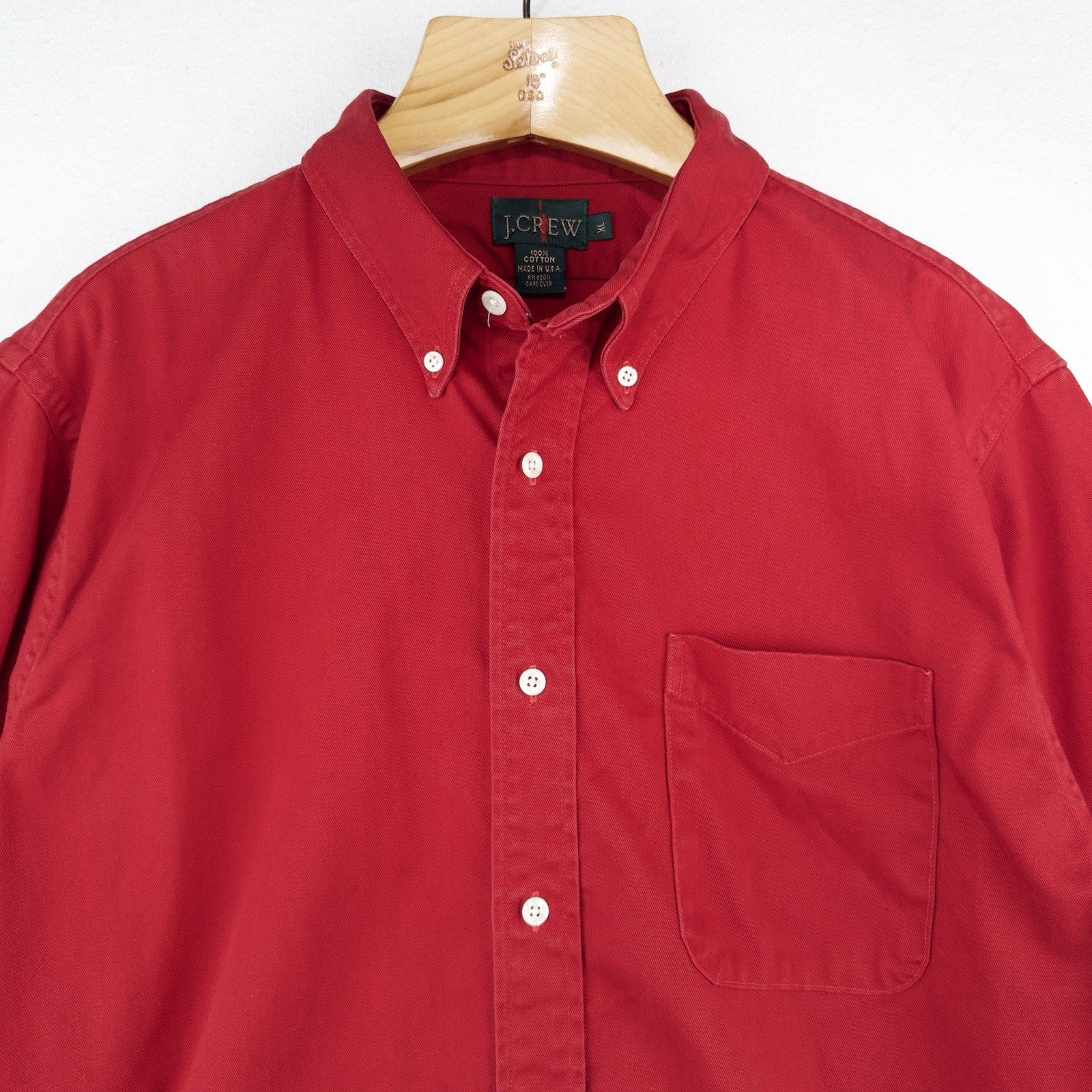 90’s Vtg J.Crew Oarsman Button Down Shirt Men’s XL Red Twill Long Sleeve USA